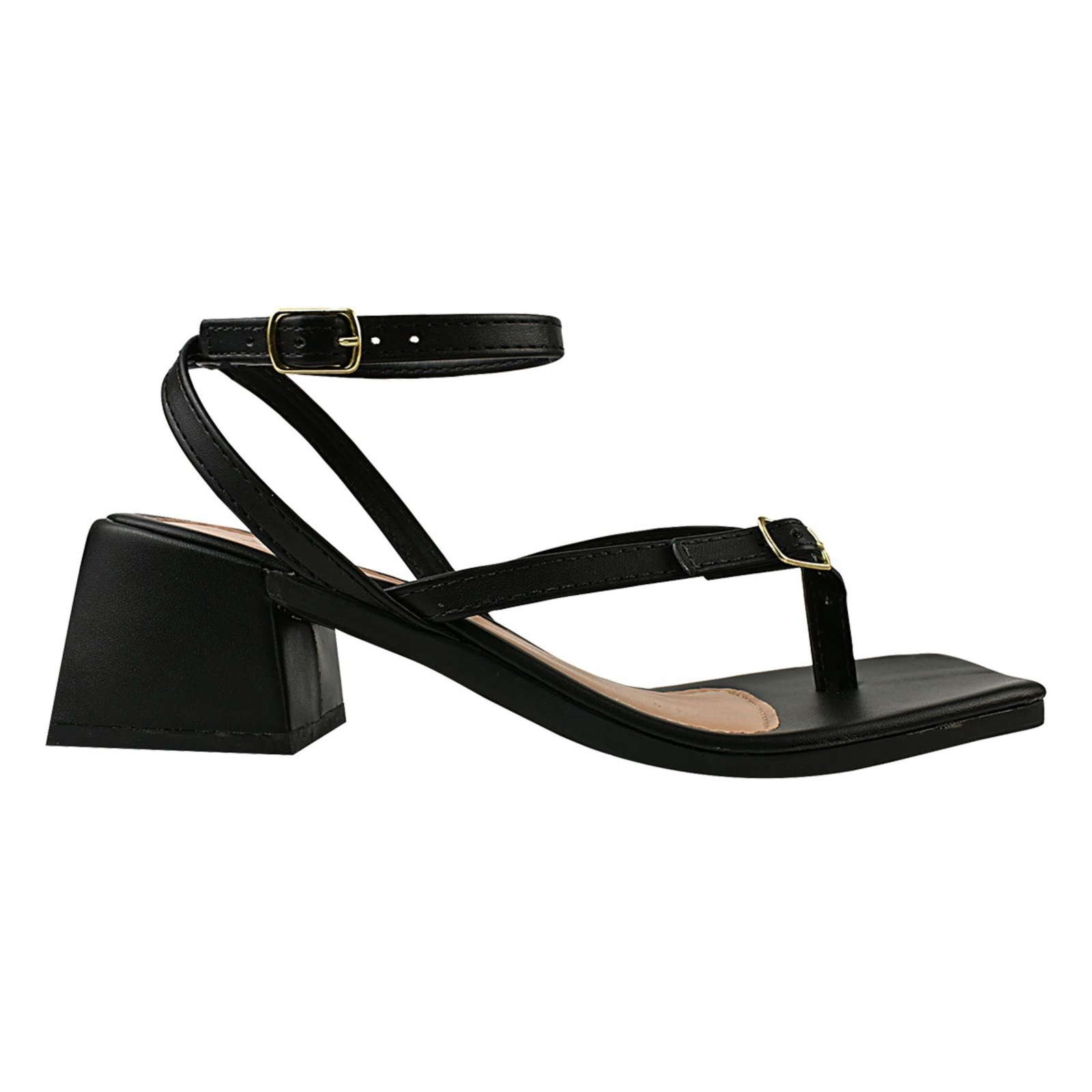 Vista 3 Sandália Feminino Tamanco de Dedo Saltinho Baixo Confortável Bico Quadrado ZATURE STORES preto ZATURE STORES preto