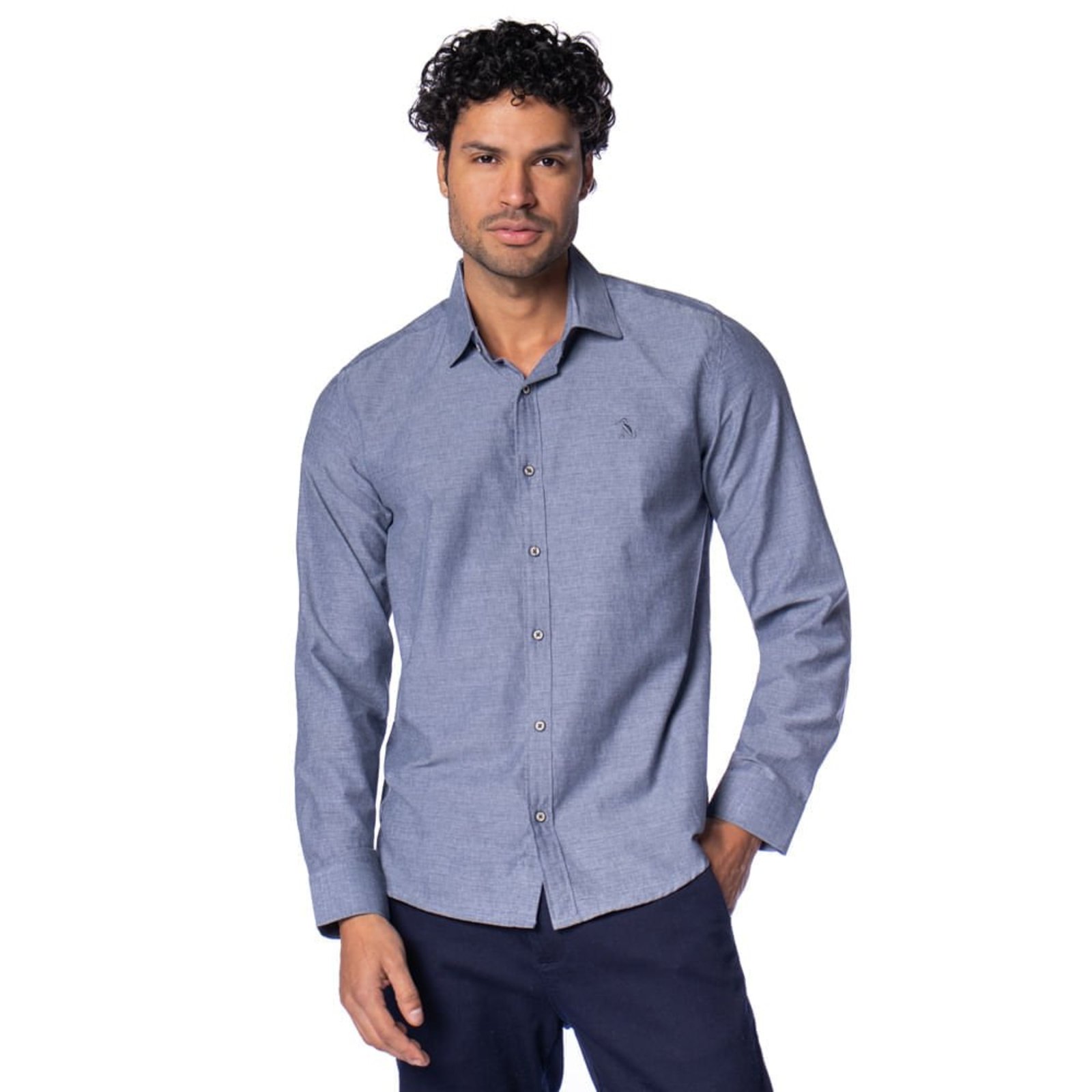 Camisa Masculina Amil Manga Longa Azul