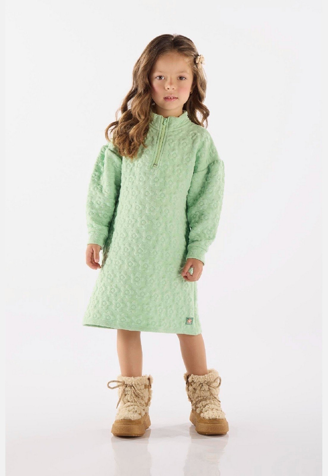 Infantil – Vestido Florido em Matelassê para Menina Up Baby Verde