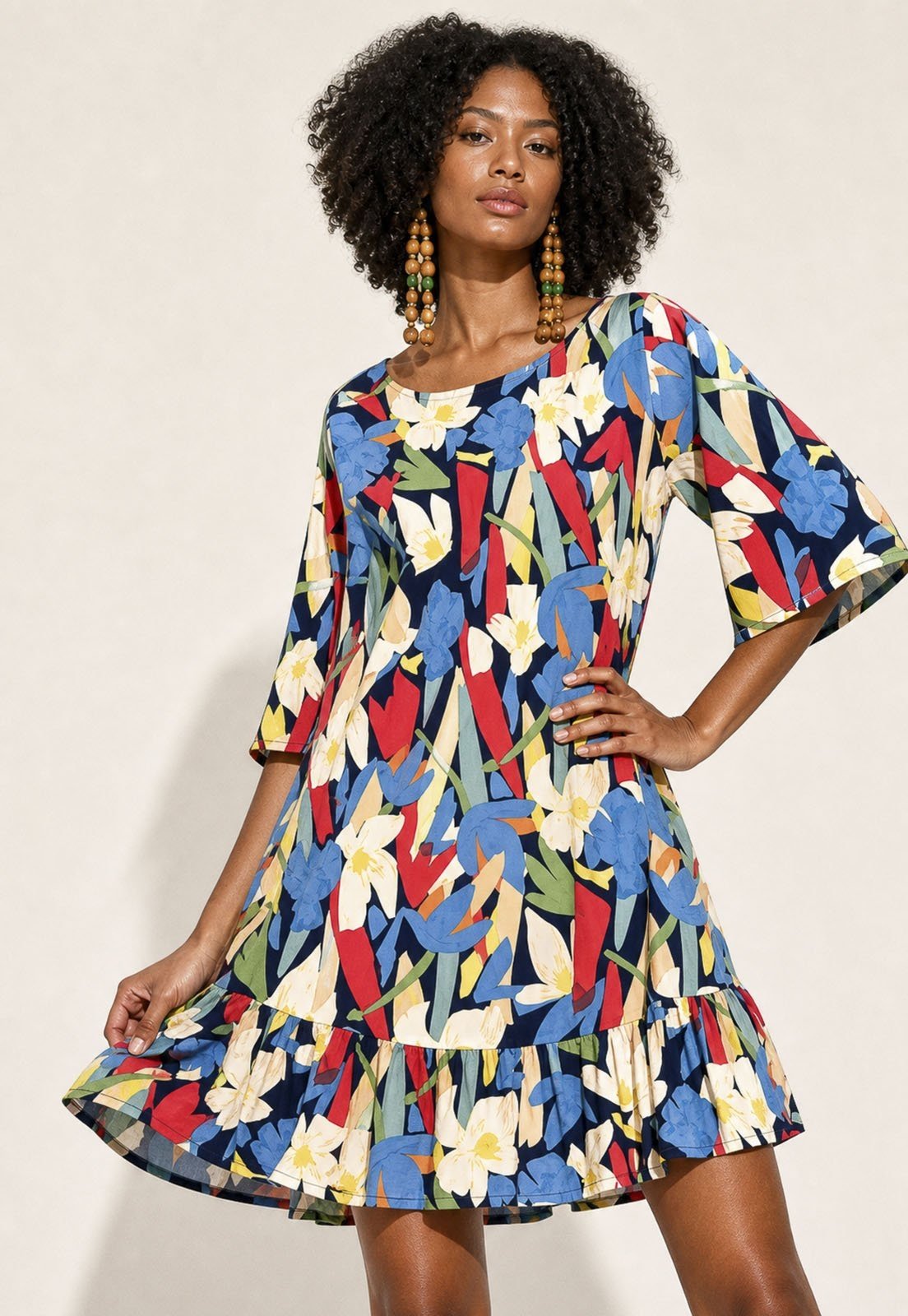 Vestido Amazonia Vital Curto Viscose Estampa Floresce