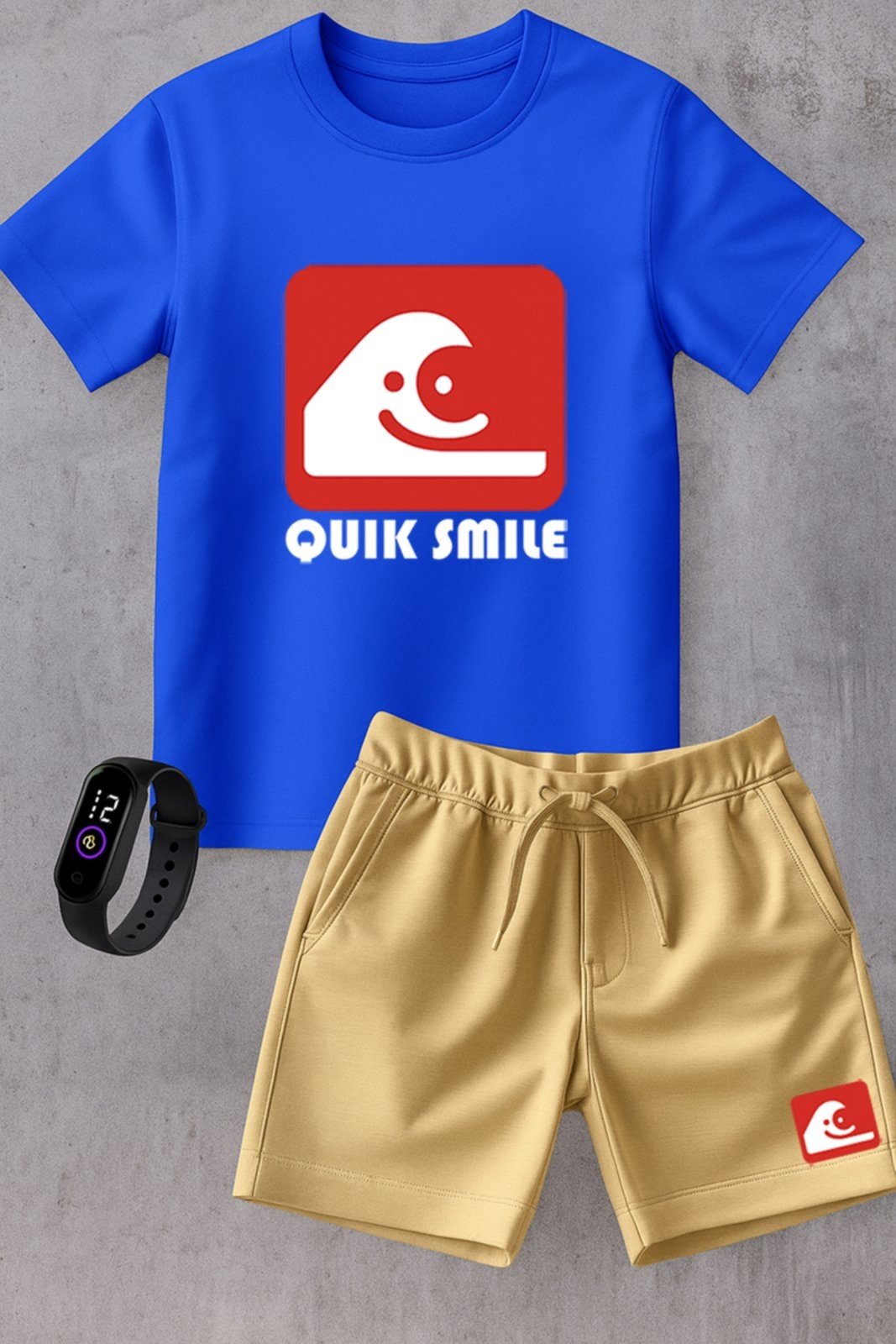 Infantil - Kit Camiseta menino Urbania Algodão azul Short Bermuda bege menina Conjunto black promoção oferta + brinde relogio estampa quik smile estilo silver