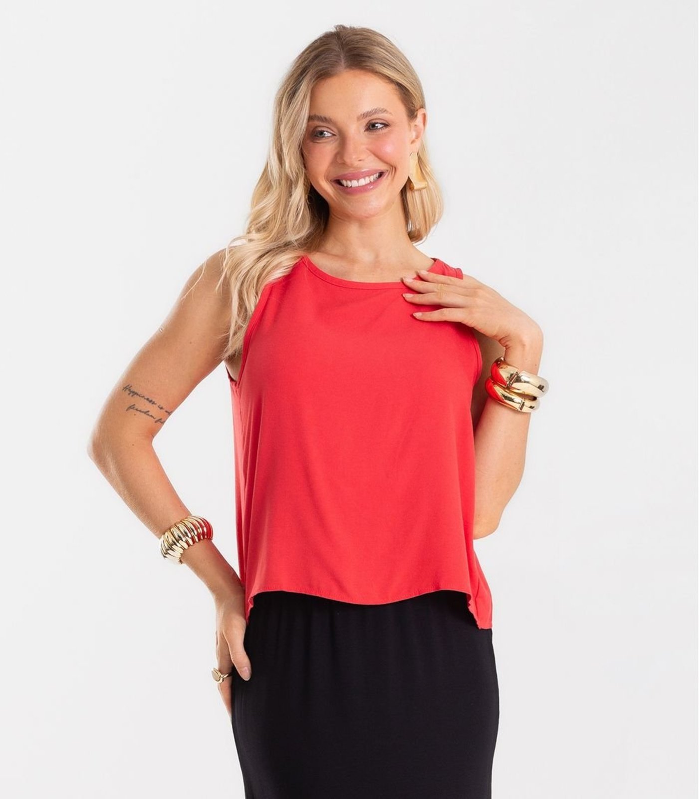 Regata Feminina Tecido Viscose Com Recorte Rovitex Laranja