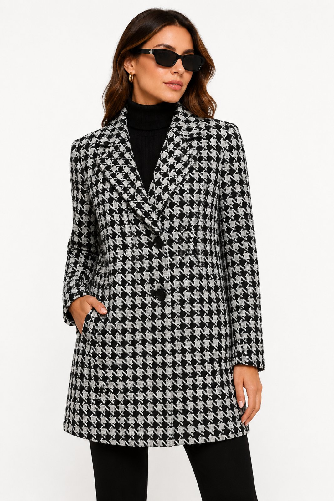 Casaco Feminino D Bell Outlet Fashion Pied Poule Preto e Branco
