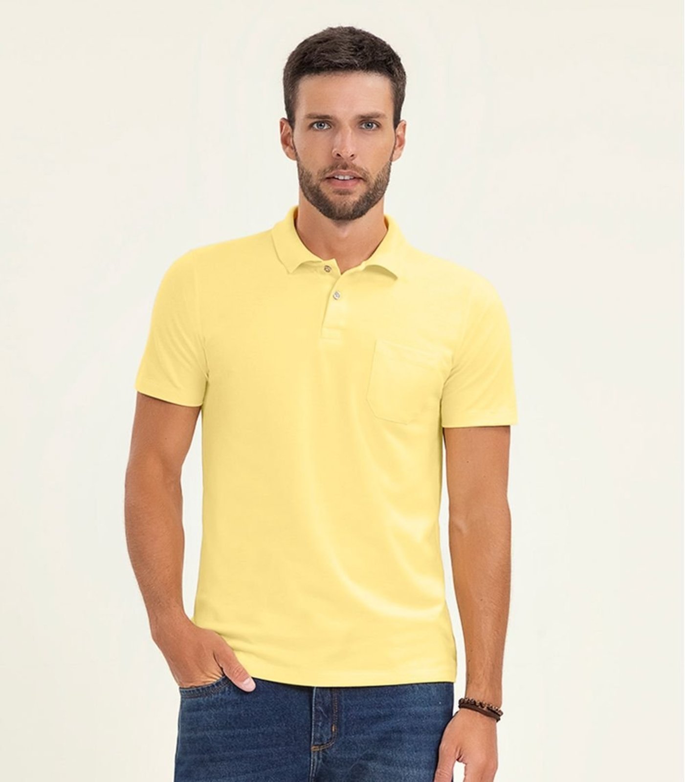 Polo Masculina Plus Size Pique Duplo Diametro Amarelo