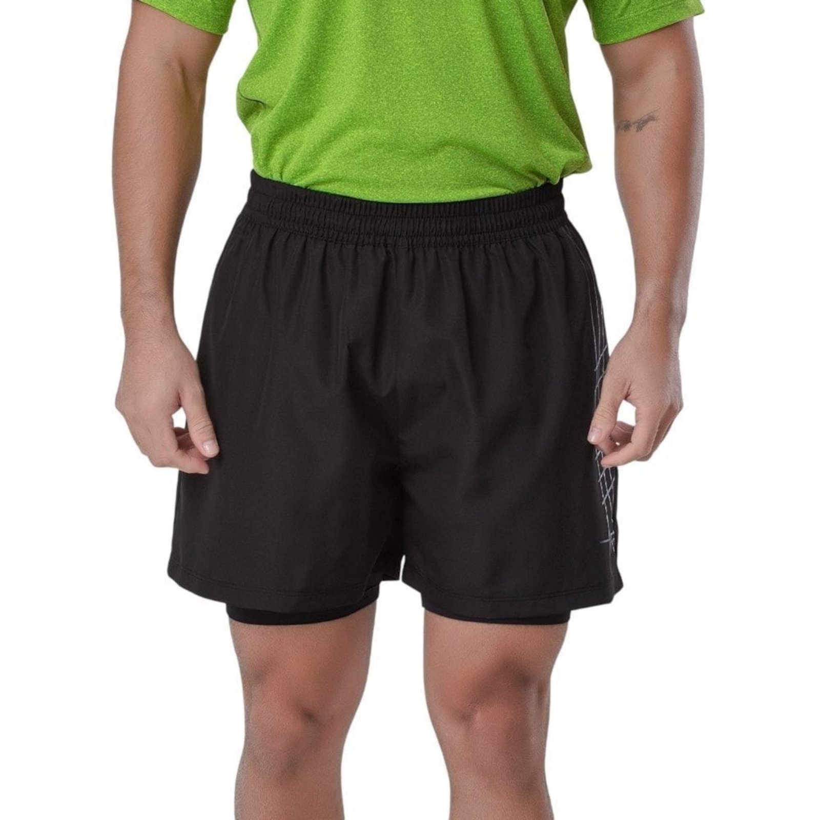 Short Duplo Elite Di Lorenzo Plus Size Masculino - Preto - elite