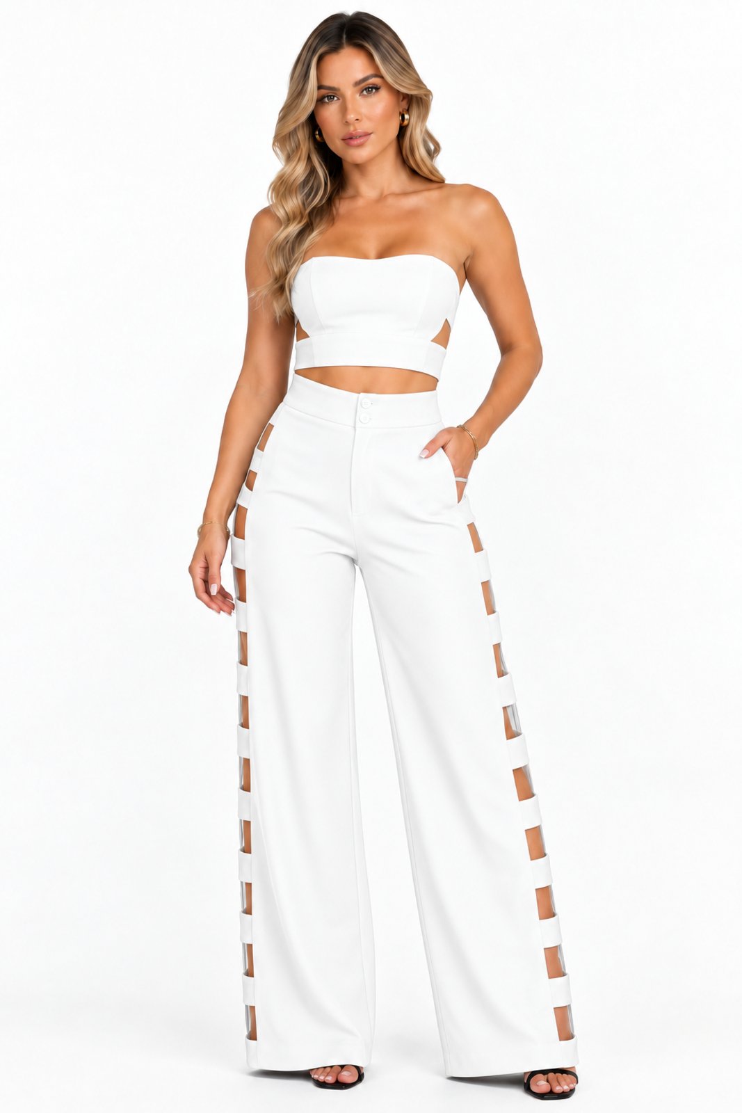 Conjunto Feminino D Bell Outlet Fashion Alfaiataria Branco