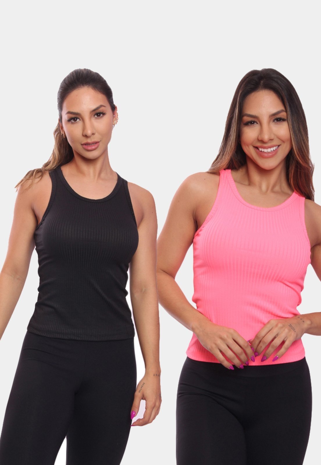 Kit 2 Regatas Nadador Canelada Feminina Lisa Blusa Blusinha Básica Treino Academia Colorido