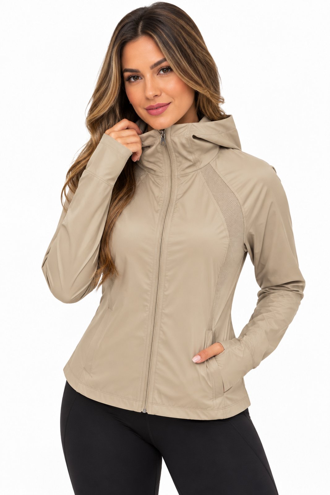 Casaco Feminino D Bell Outlet Fashion Zíper e Capuz Taupe