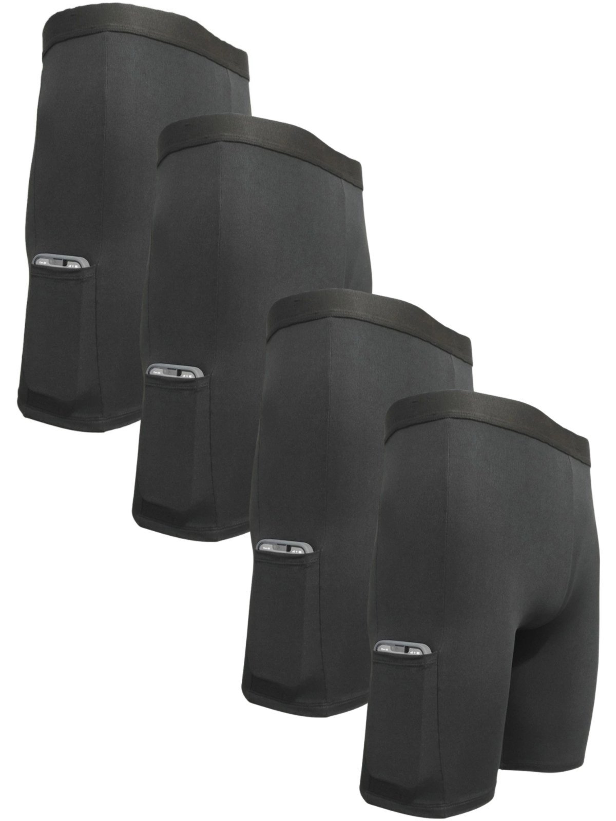 Kit 4 Short Térmico Ciclista Com Bolso Segunda Pele Proteção UV Meia Coxa Preto