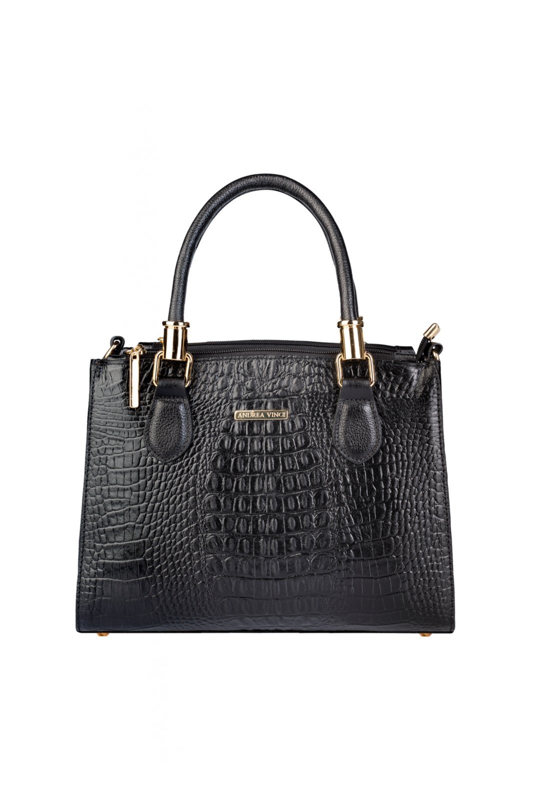 Bolsa Andrea Vinci De Couro Croco Estruturada Emmy - Preto