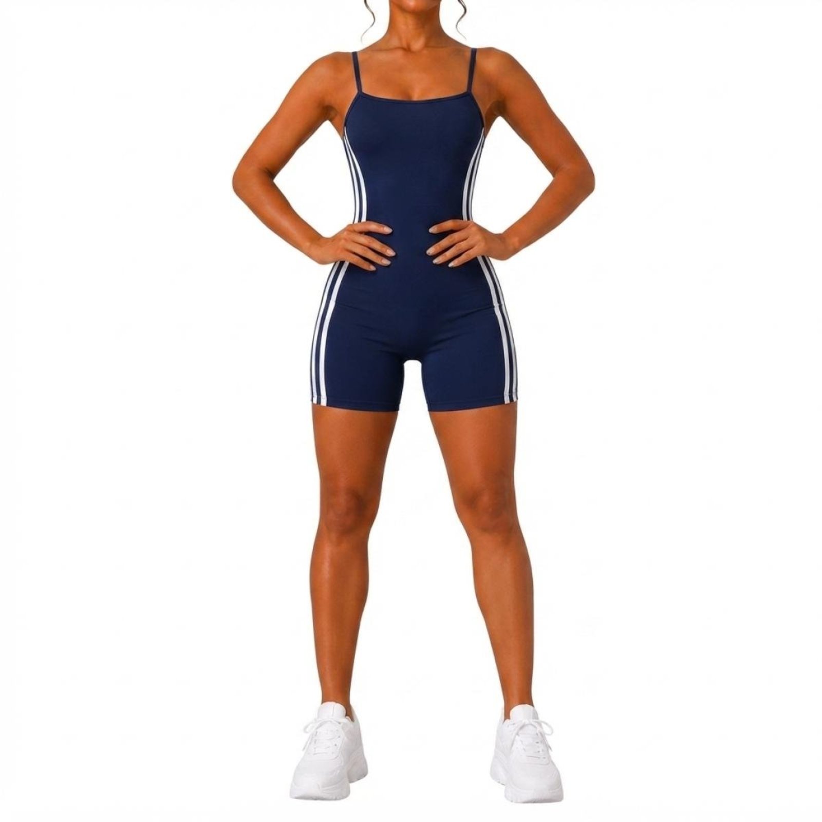Macaquinho Fitness Listras Laterais Feminino Curto Academia Ioga
