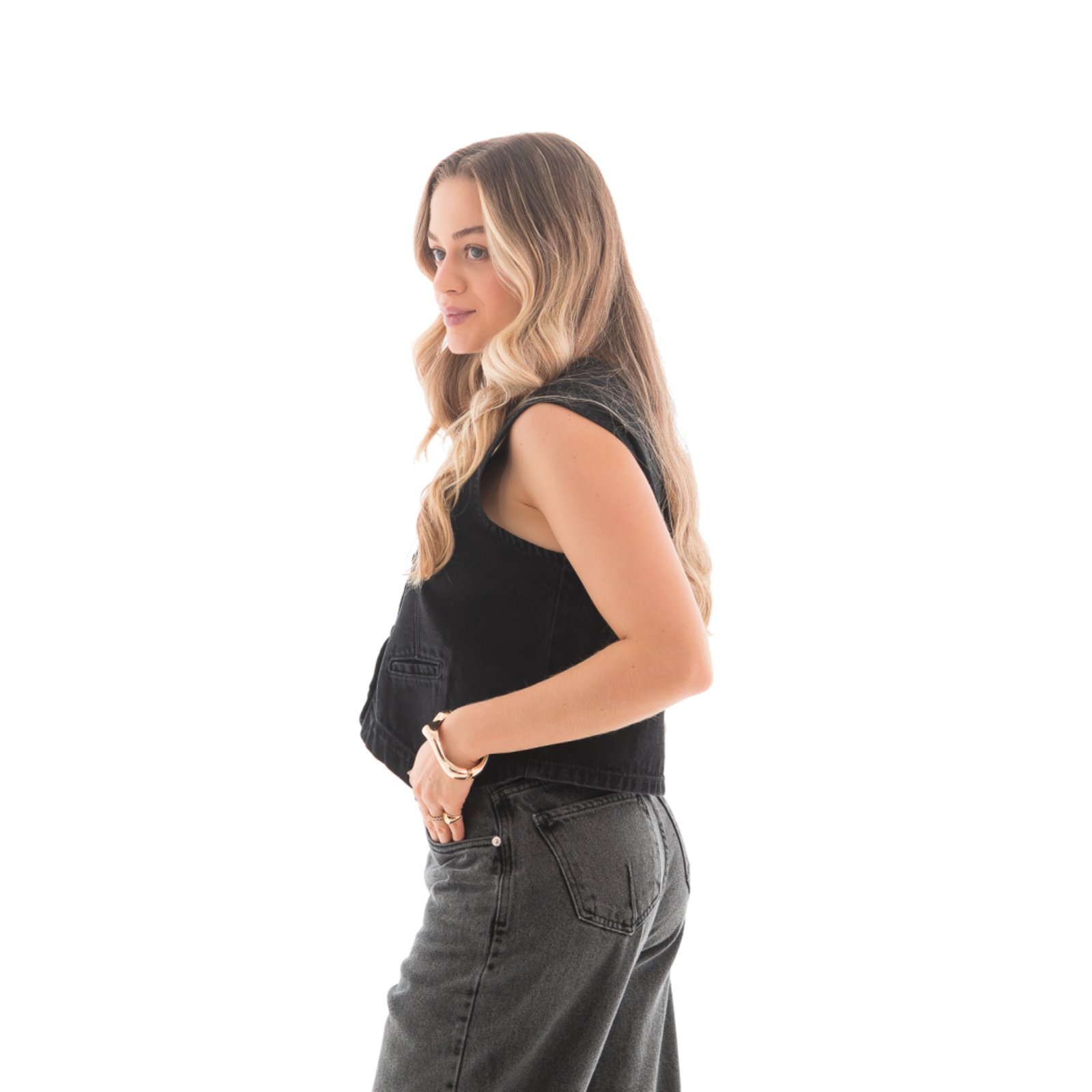 Vista 3 Colete Jeans Feminino Arauto Black Marmorizado ARAUTO JEANS preto black ARAUTO JEANS preto black