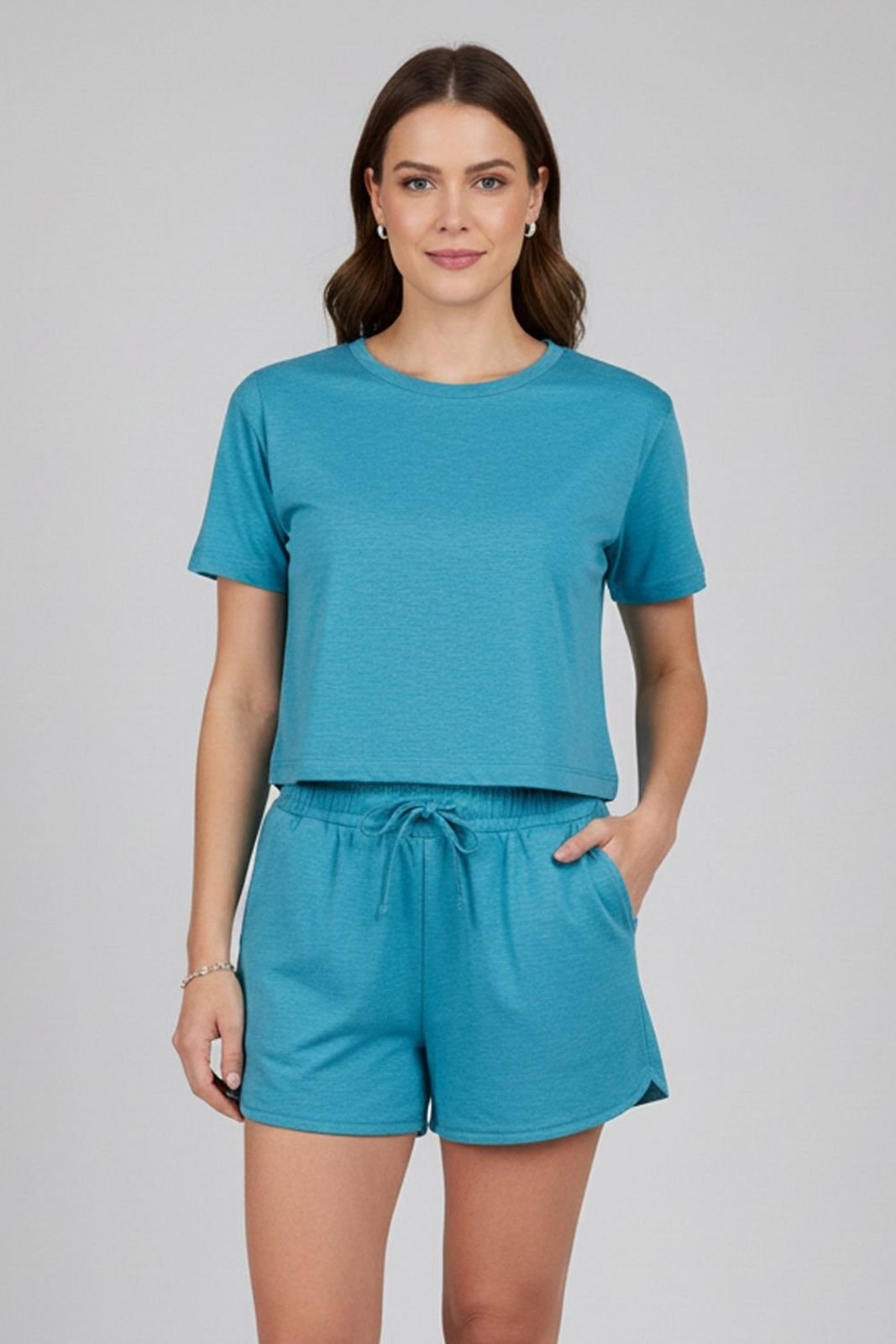 Conjunto Curto Feminino Malha Dublada Marialícia Azul