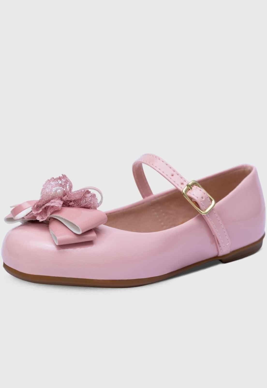 Infantil – Sapatilha Popidi Feminina Laço Perola Renda Rosa