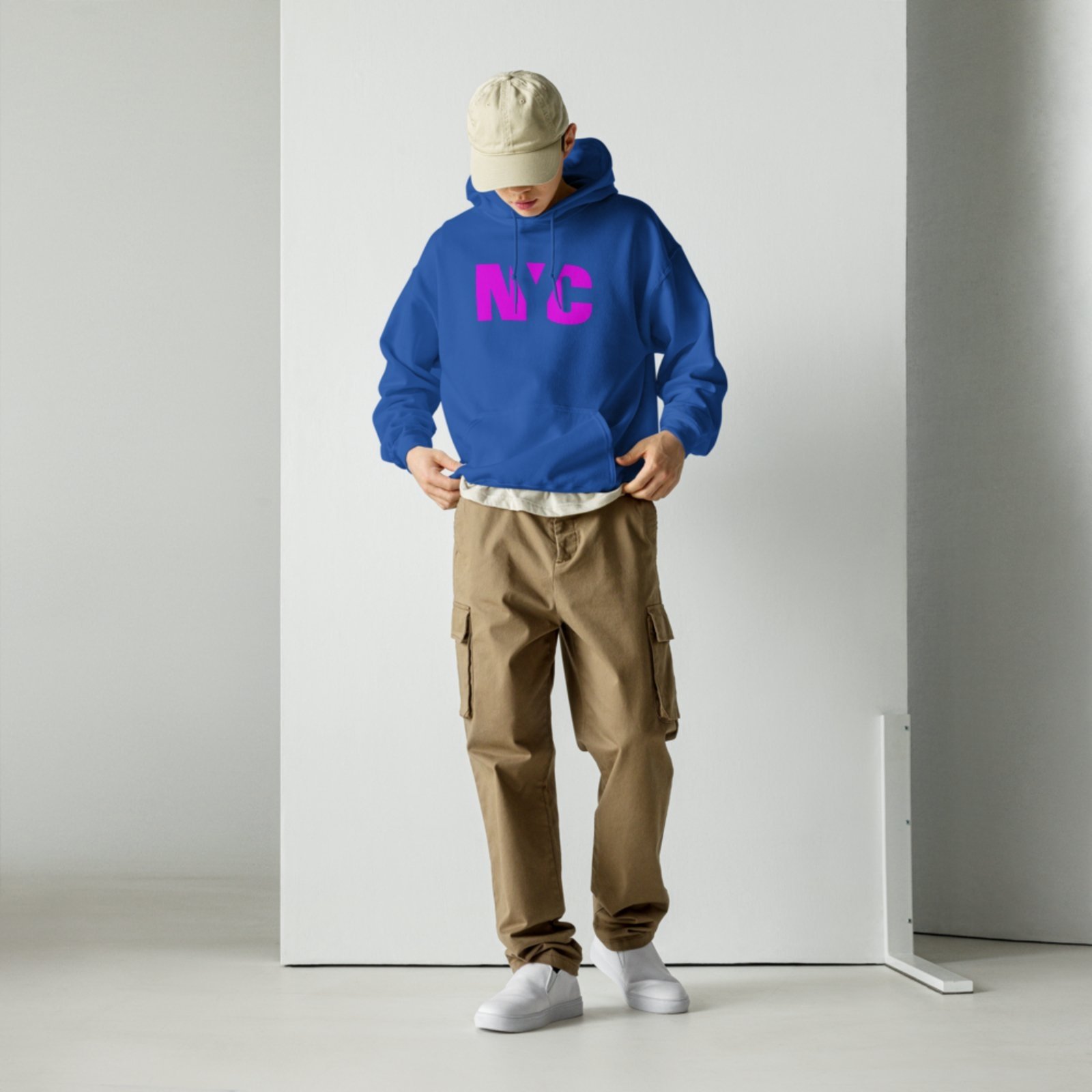 Moletom Flanelado Blusa de Frio Fechado Urbania Moleton Mooboo Masculino Azul Royal Bic estampa NYC Rosa