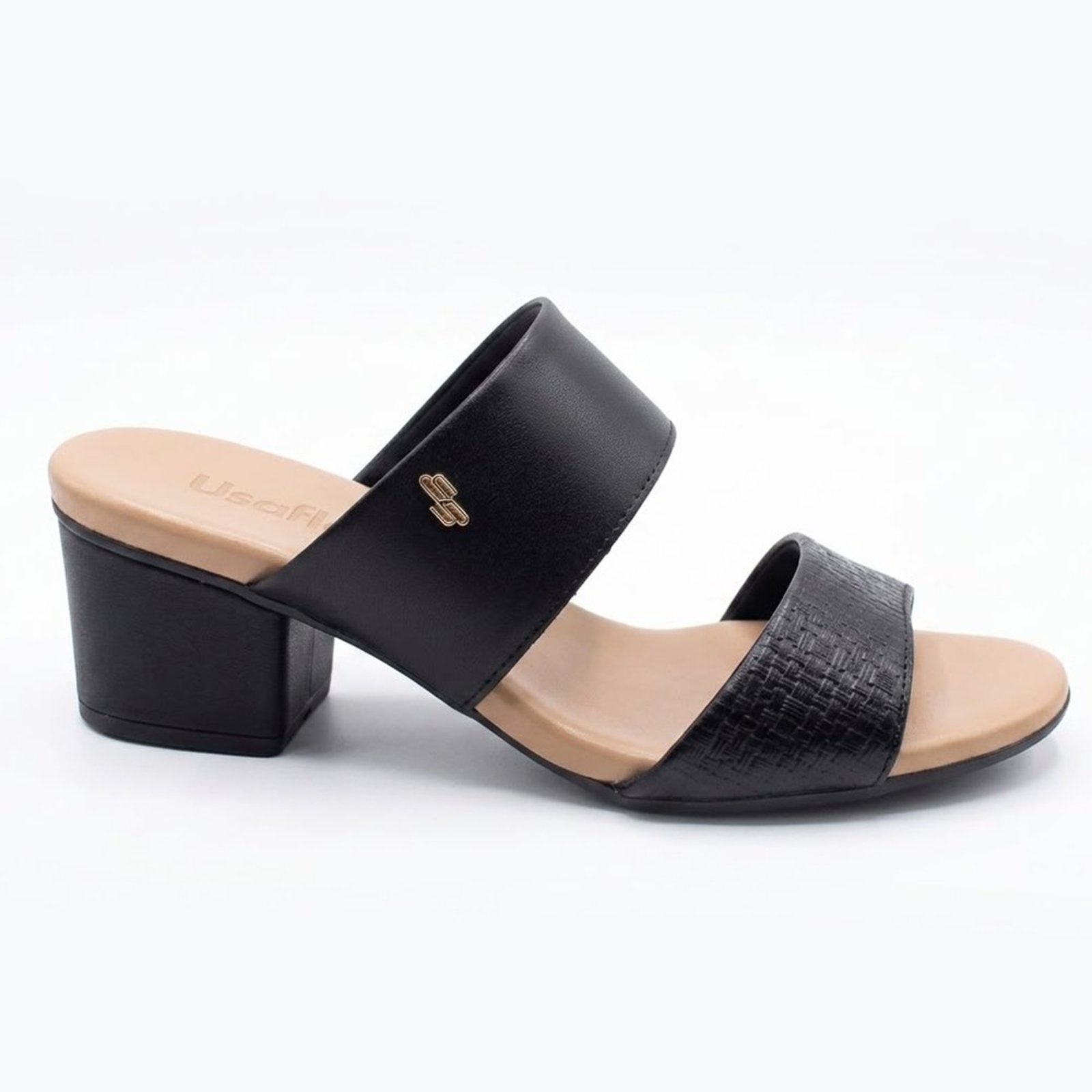 Tamanco Feminino Usaflex Salto Bloco Duas Tiras Conforto Preto-042