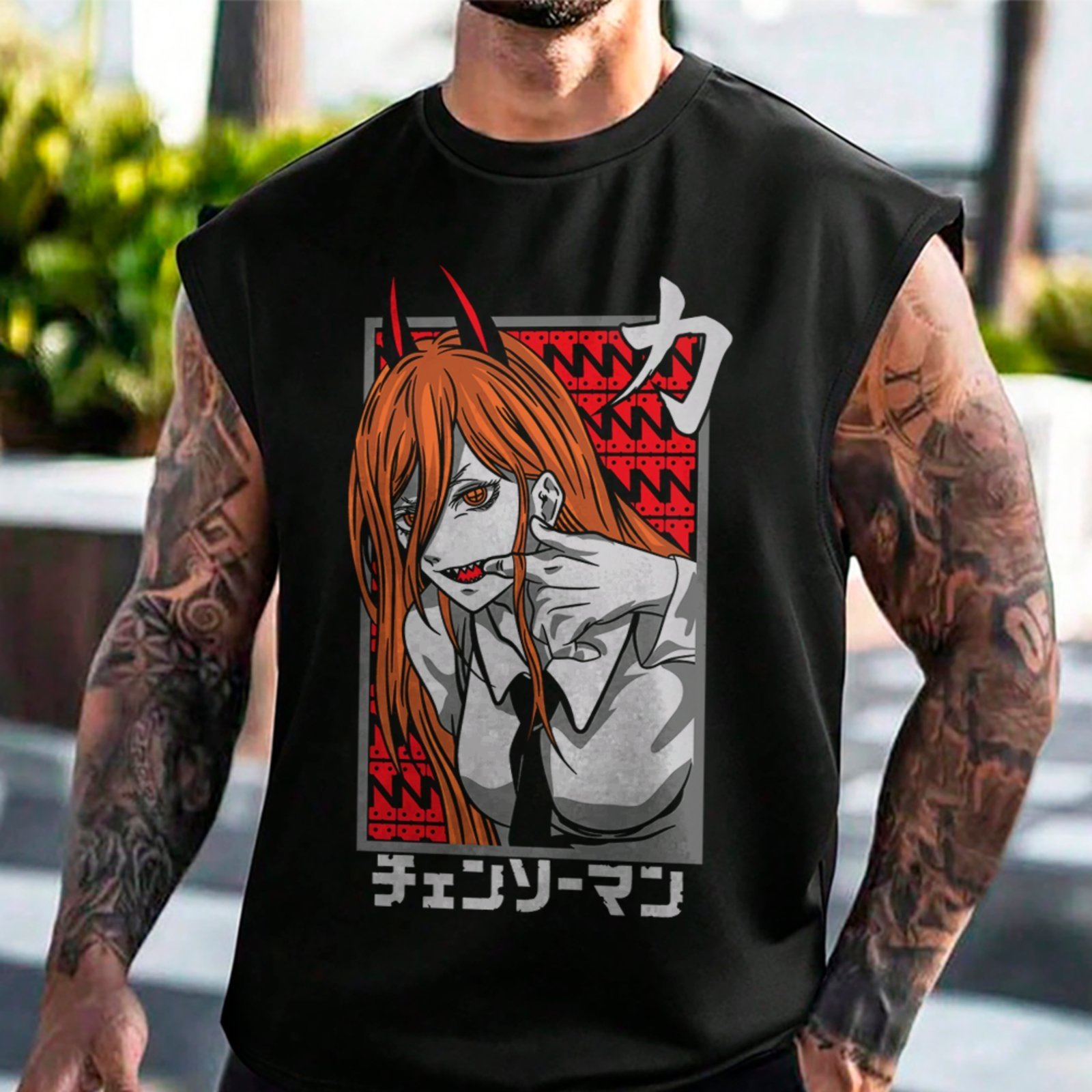 Camiseta Regata Machão Power Arte Provocante Chainsaw Man Masculina Preto