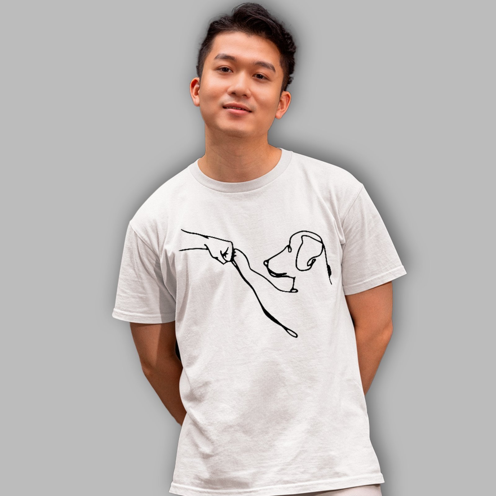 Vista 3 Camiseta Básica Estampa Minimalista Laço Humano e Cachorro Casual Premium ousy branco ousy branco