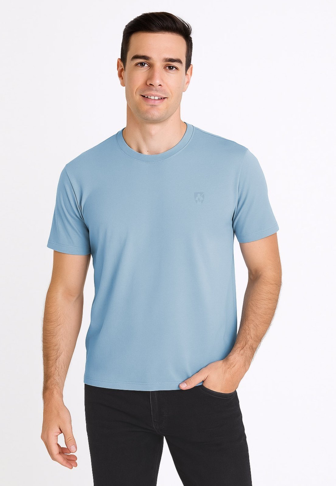 Camiseta Mr.Kitsch Gola Careca Elastano Azul Claro