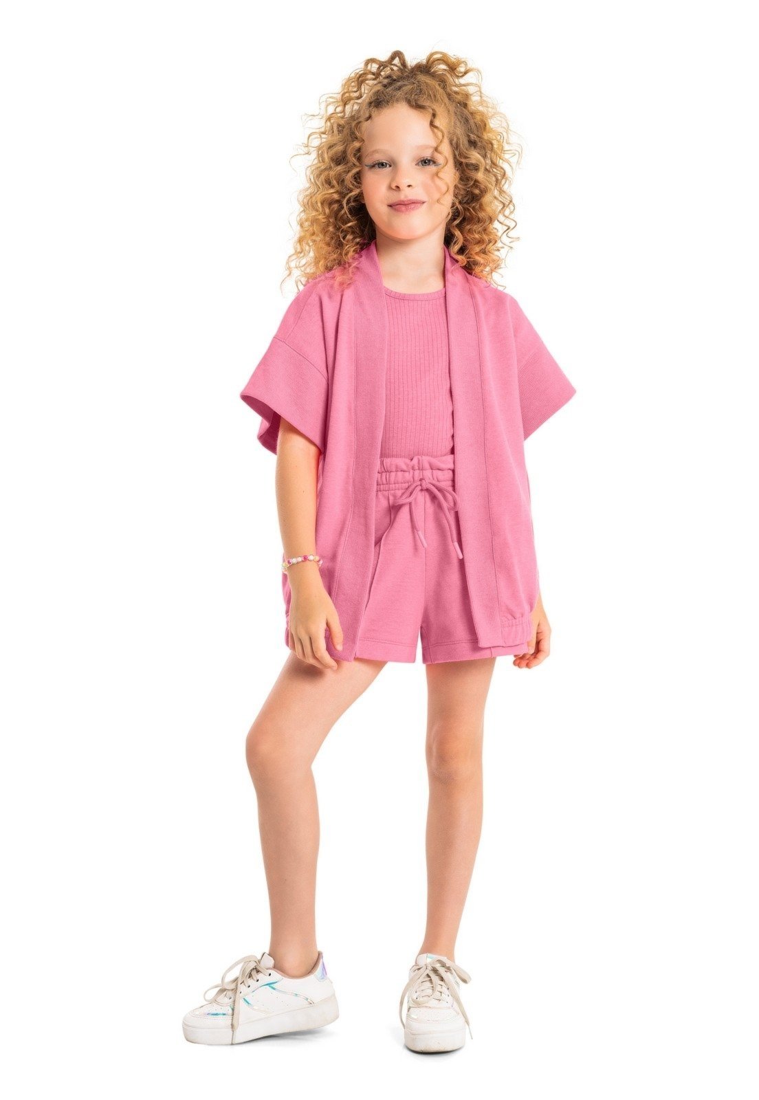 Infantil – Kimono Oversize Juvenil em Moletom Gloss Rosa Pink