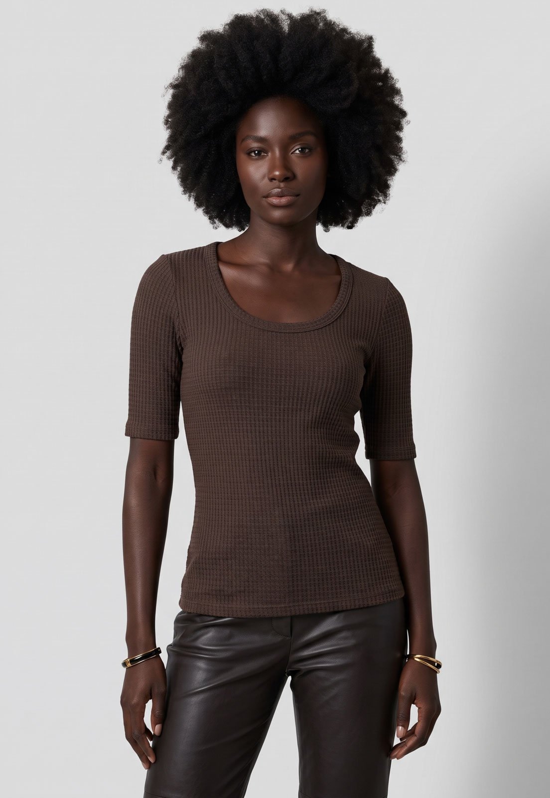Blusa Feminina Lança Perfume Textura Marrom