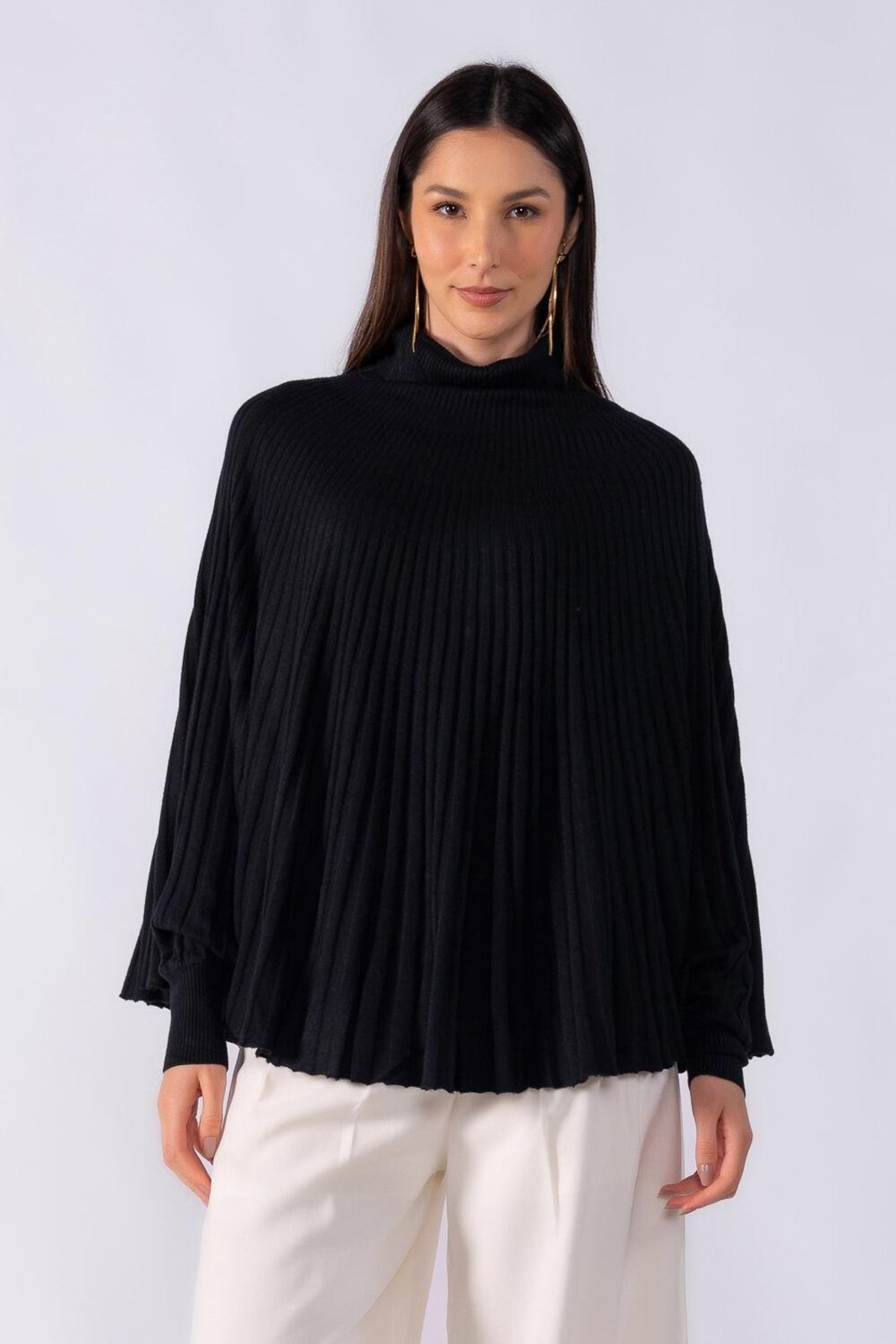 Poncho canelado com punho Preto