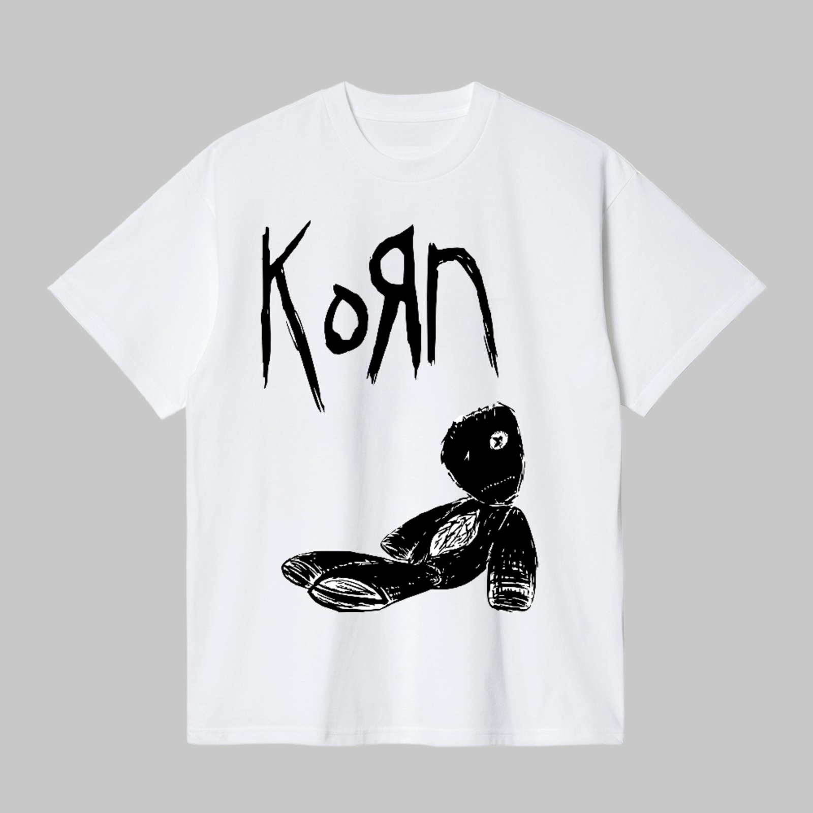 Camiseta Básica Korn Ícone Minimalista Rock Nu Metal Unissex Branco