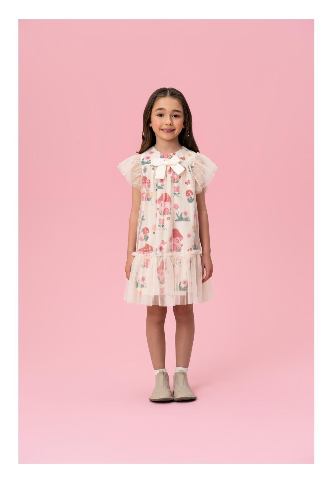 Infantil - VESTIDO ESTAMPA CASINHA COM SOBREPOSIÇÁO DE TULE MON SUCRE 1 Unico