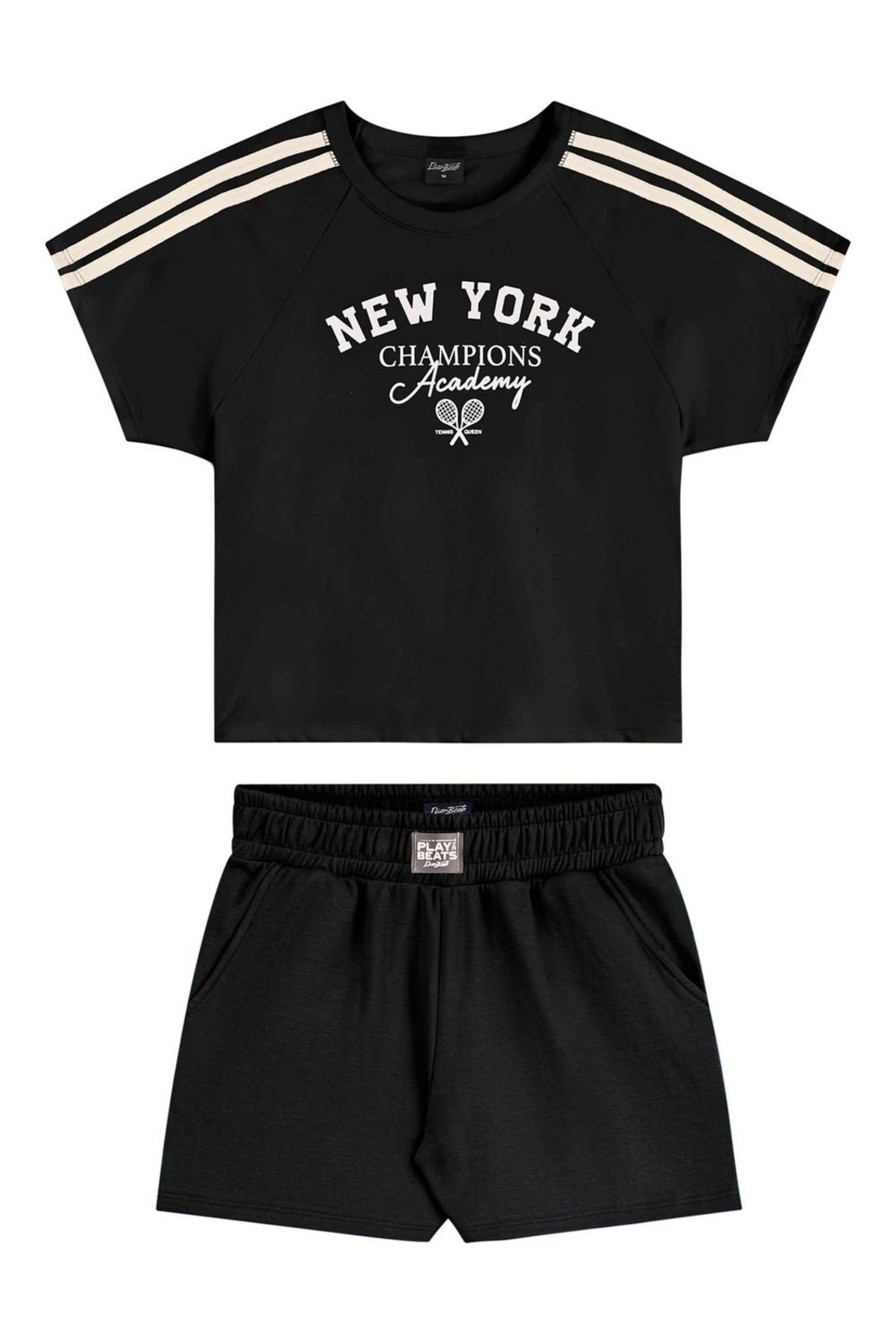 Infantil - Conjunto Curto Juvenil Menina Esportivo Beats Preto