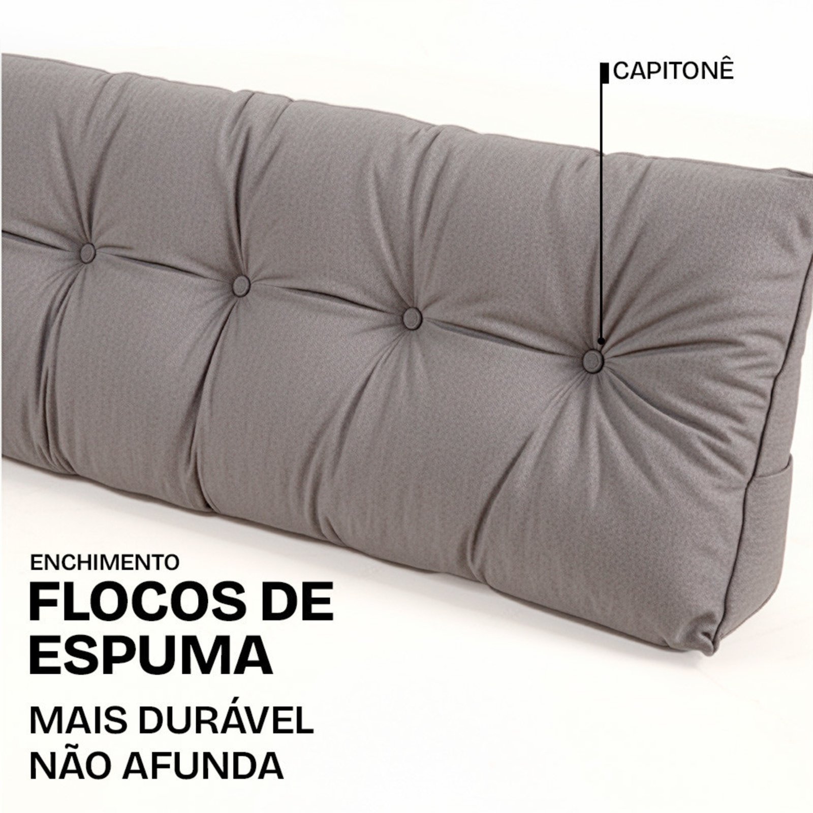 Vista 3 Almofada de Cabeceira Encosto Apoio para Lombar com Bolso Lateral 195x50x20cm BF Colchões cinza BF Colchoes cinza