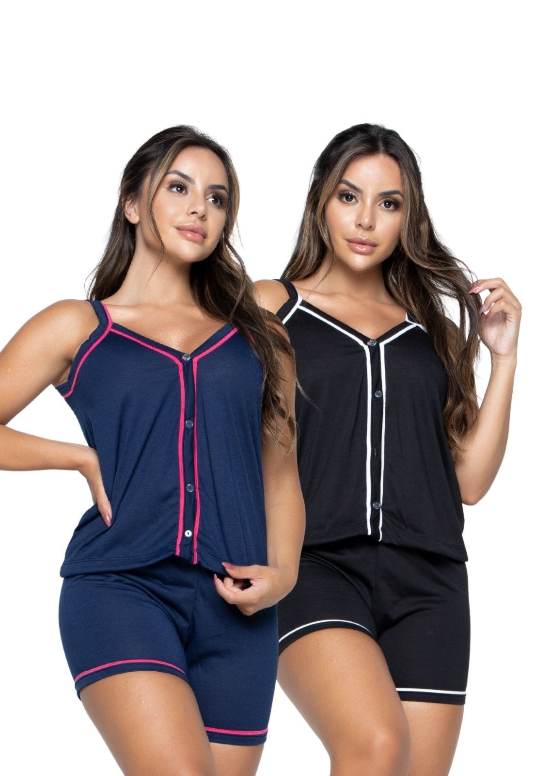 Kit 2 Pijama Alcinha Bravaa Store Curto Baby Doll Americano Blogueirinha Botão Adulto Amamentação 017