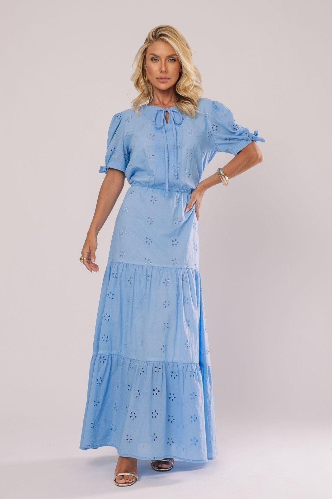 Vestido Longo Laise Bloom Azul Claro