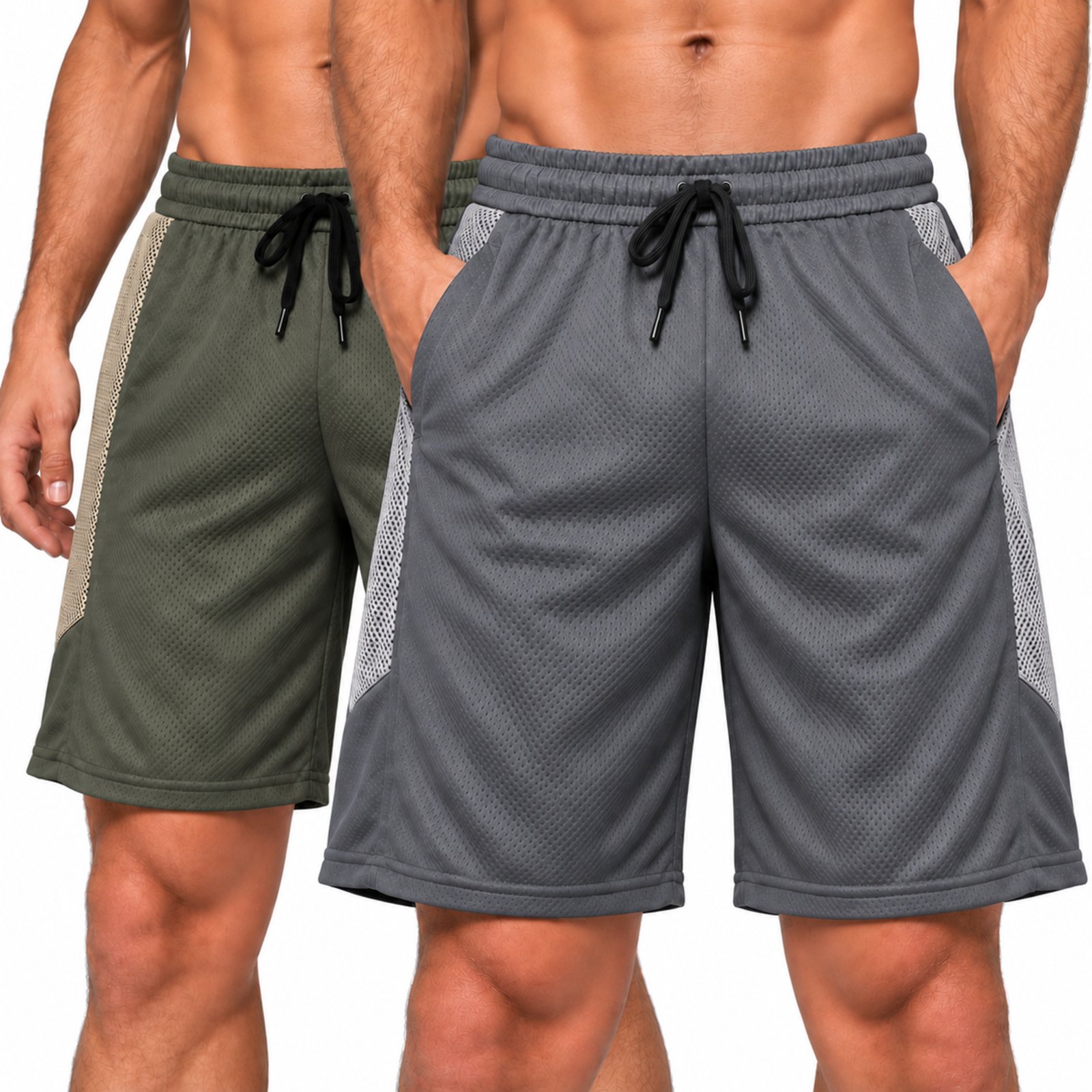 Kit 2 Bermudas Shorts Masculinas Dry Fit Esportivas Academia Corrida Treino Cinza e Verde Militar