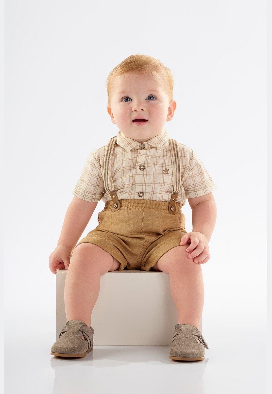 Infantil - Conjunto para Menino Body Camisa e Bermuda Up Baby Bege