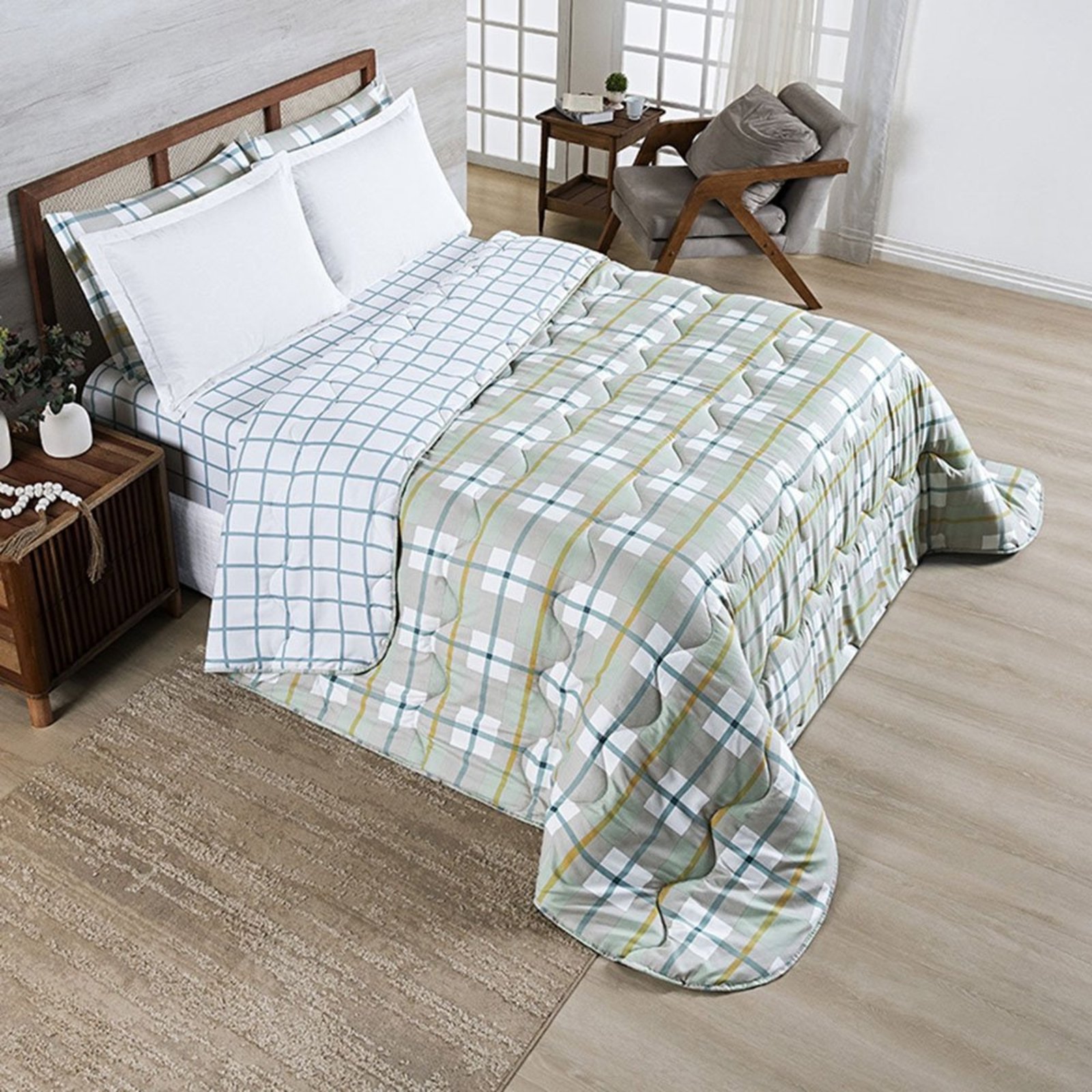 Edredom Coberdrom Elyte King Dupla Face Micropercal 400 Fios - York