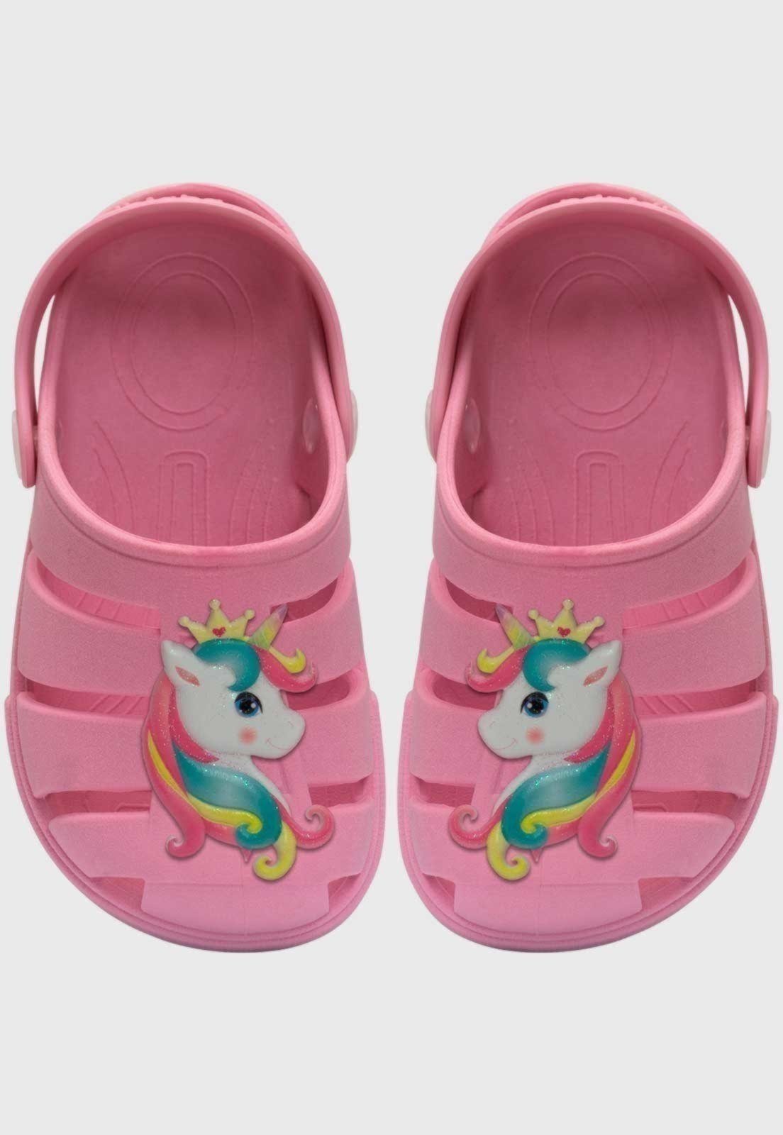 Vista 2 Infantil - Babuche Sandália Pópidi Unicórnio rosa Pópidí rosa