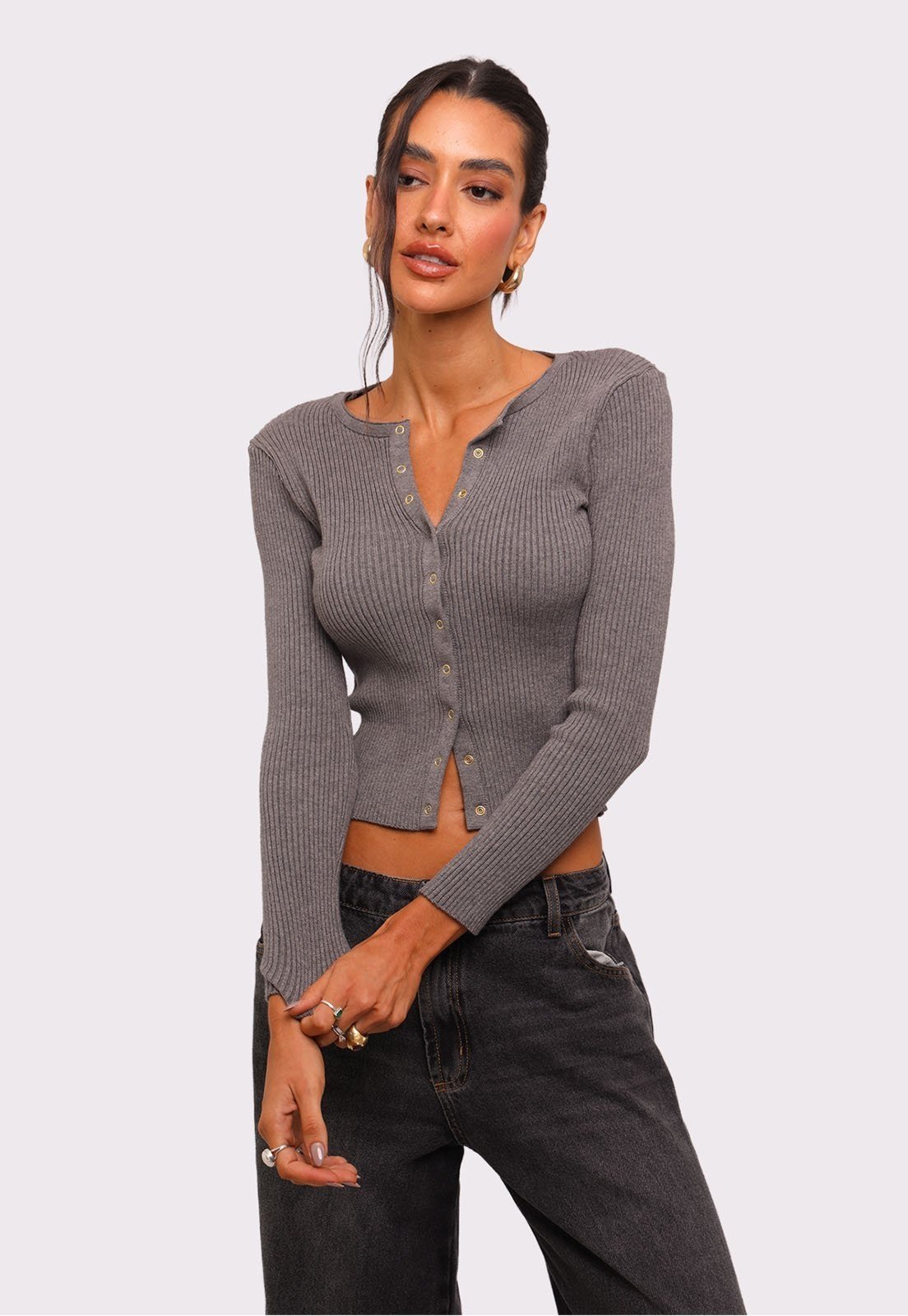 blusa de tricô amore cinza escuro