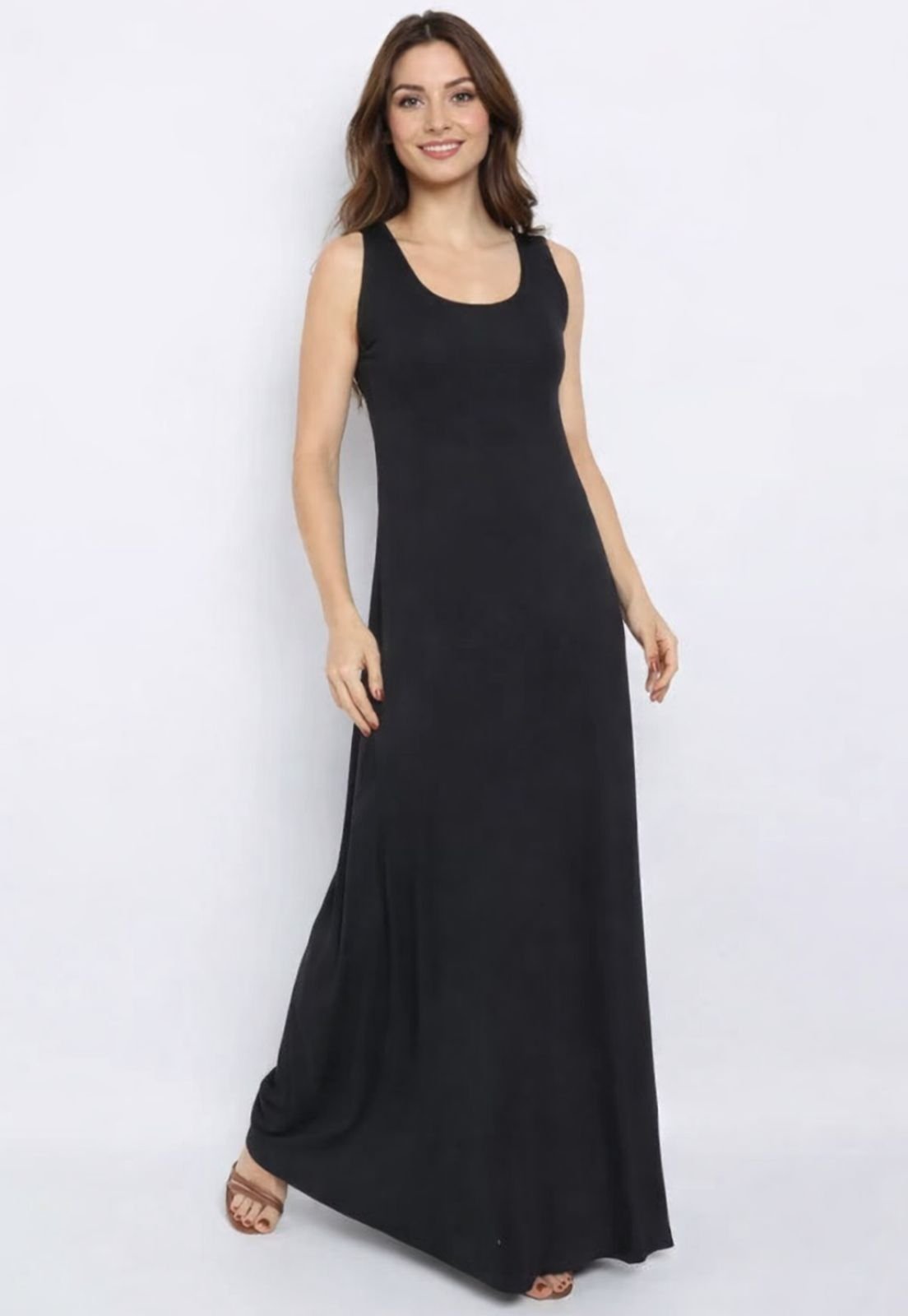 Vestido Viscolycra Maria Paes Longo de Bolso Preto