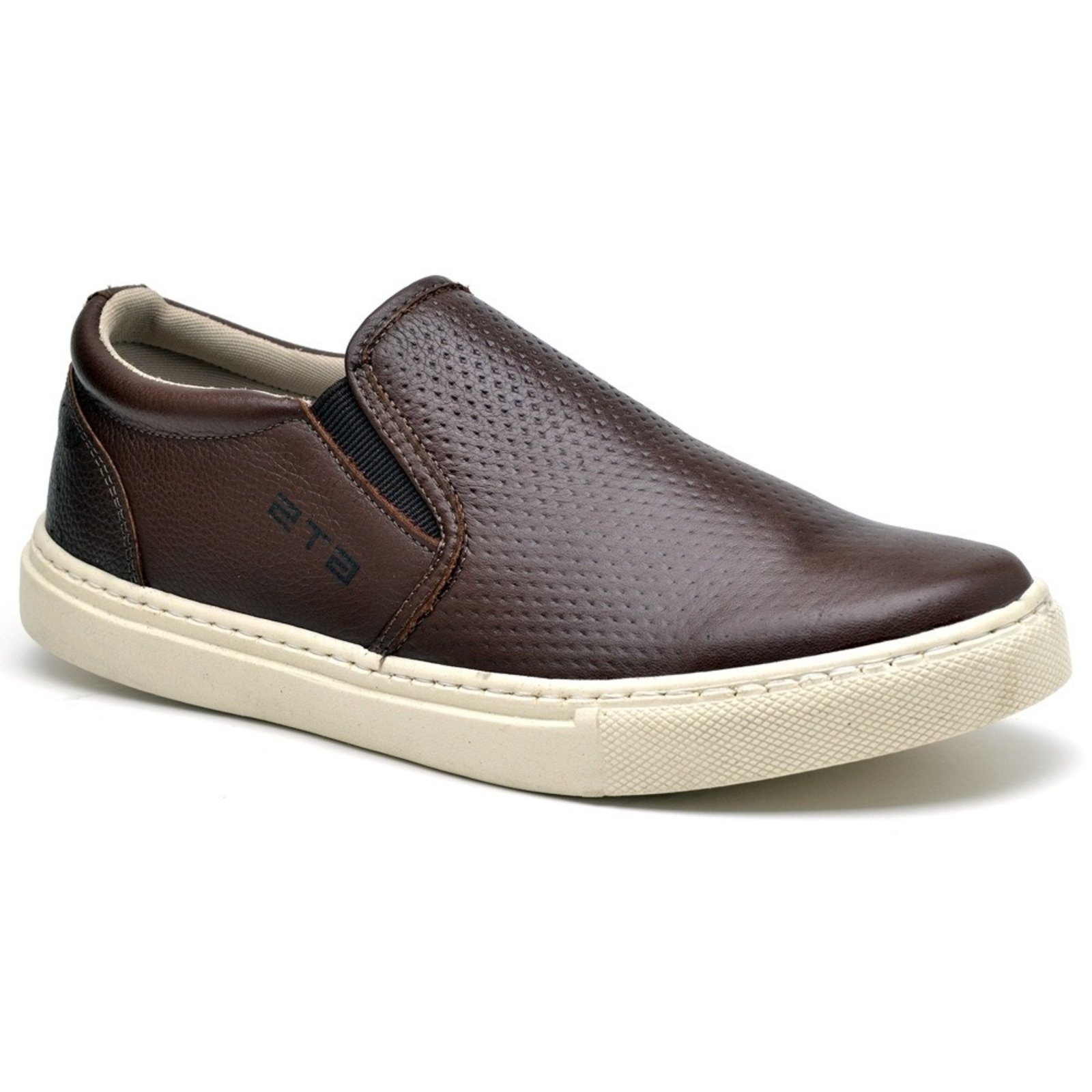 Tênis Iate Casual Slip On Couro Masculino Solado Flat Emborrachado Flexível Confortável Café