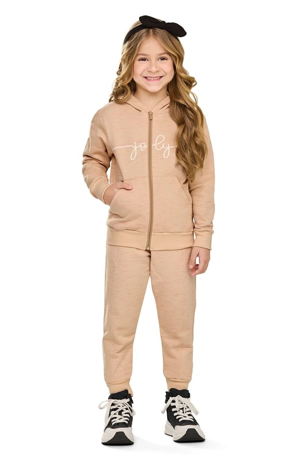 Infantil - Conjunto Menina Moletom Rajado Elian Bege