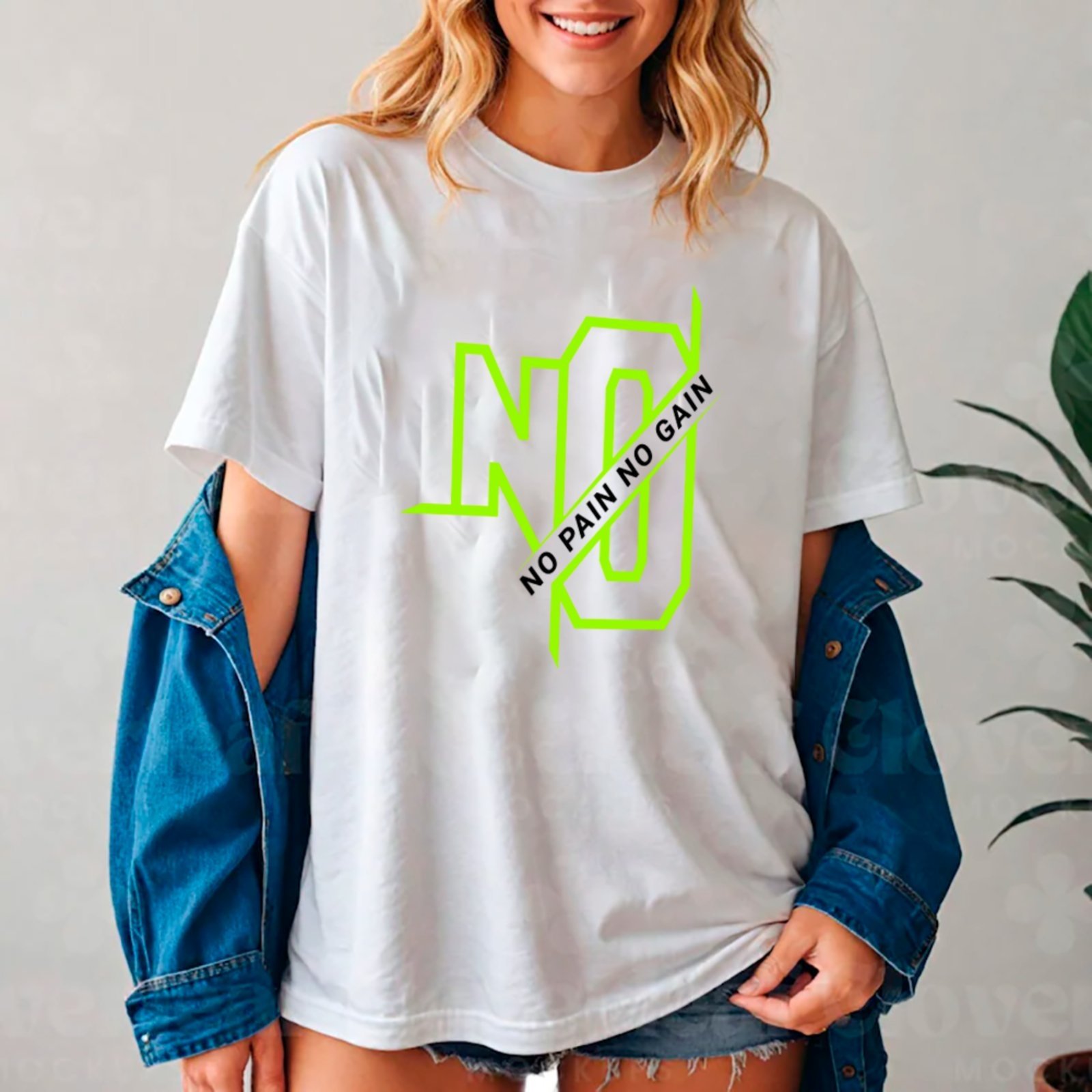 Camiseta Ousy No Pain No Gain Academia Oversized Unissex Branco
