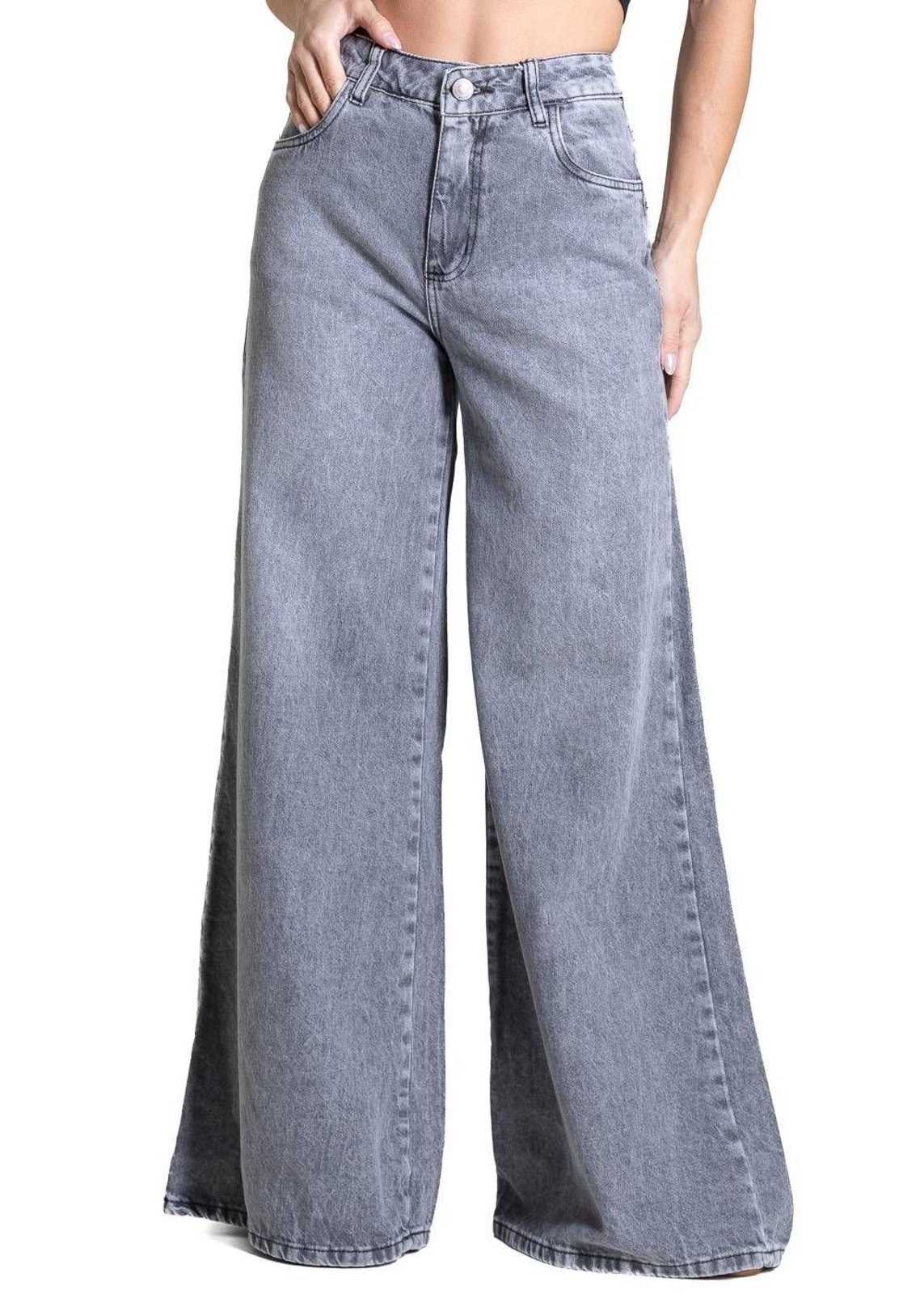 Calça Jeans Sawary Super Wide Leg - 283557 - Cinza - Sawary