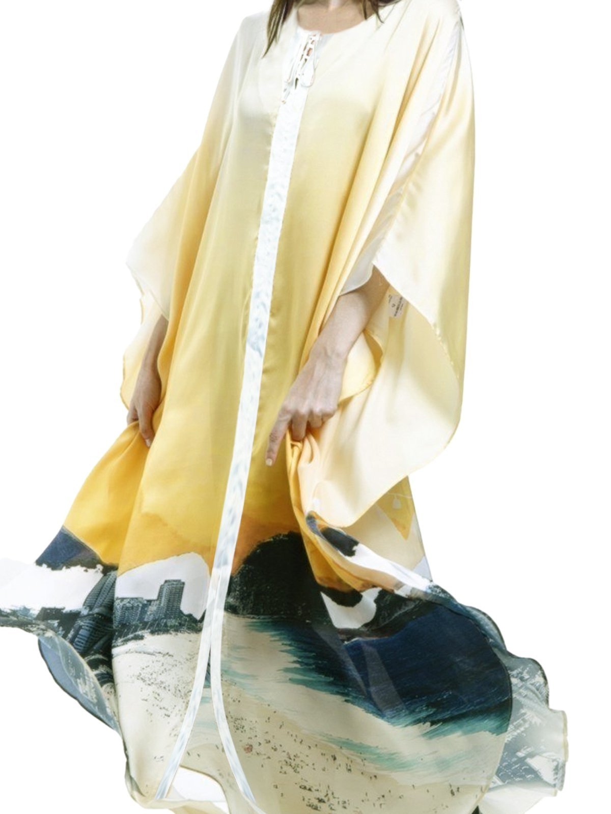 Vestido KAFTAN Longo Crepe Estampado EXCLUSIVO RJ Amarelo