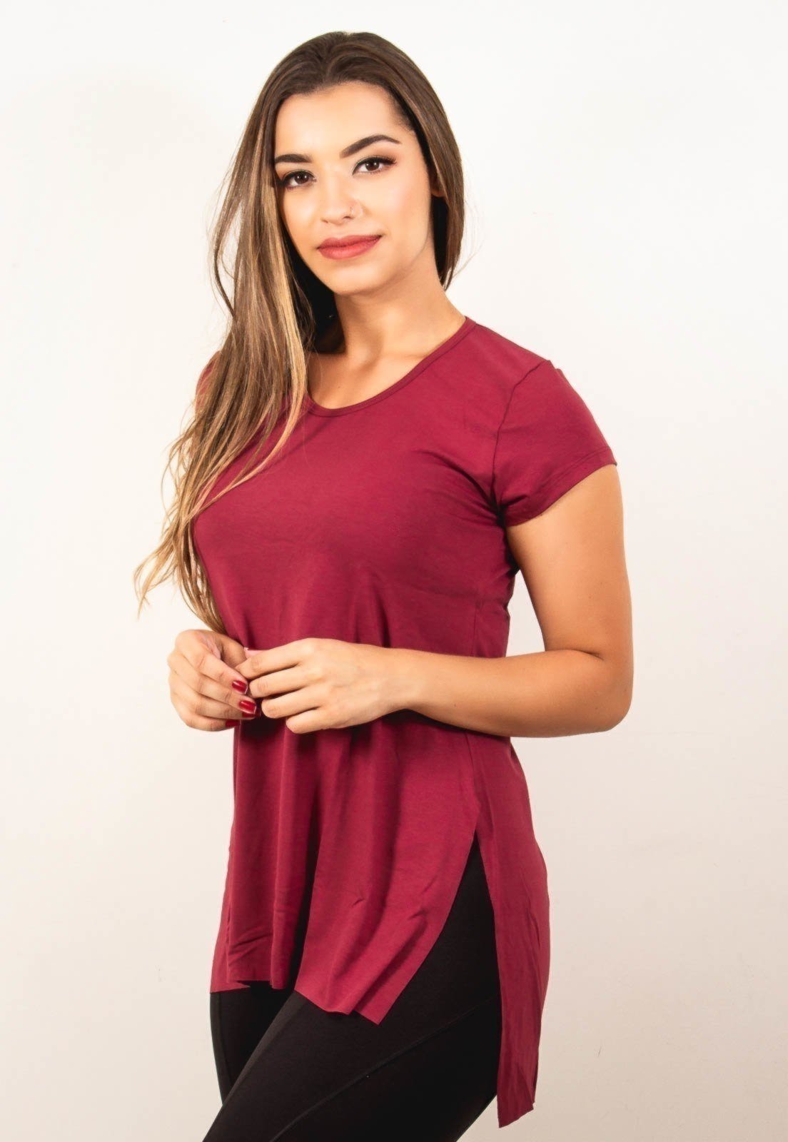 Blusa Feminina WLS Modas Fitness Longa Ju Vinho