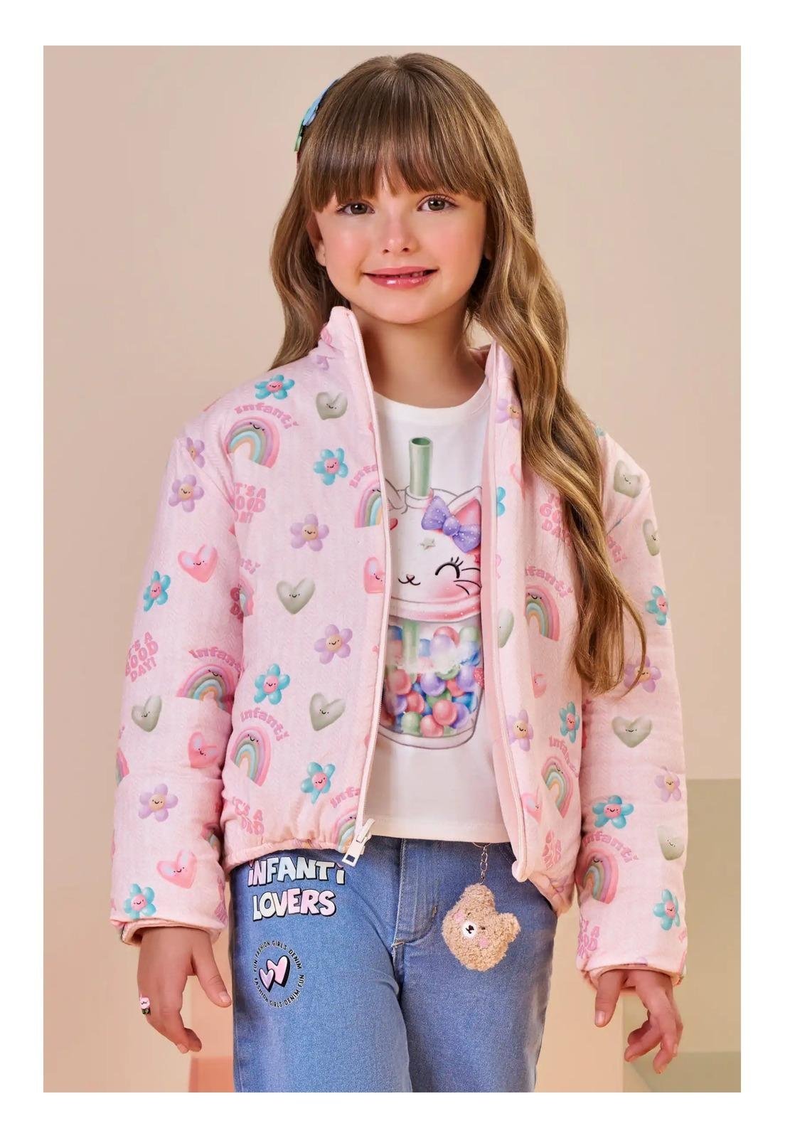 Infantil - Jaqueta Rosa Dupla Face Arco Íris Infanti 2 Rosa