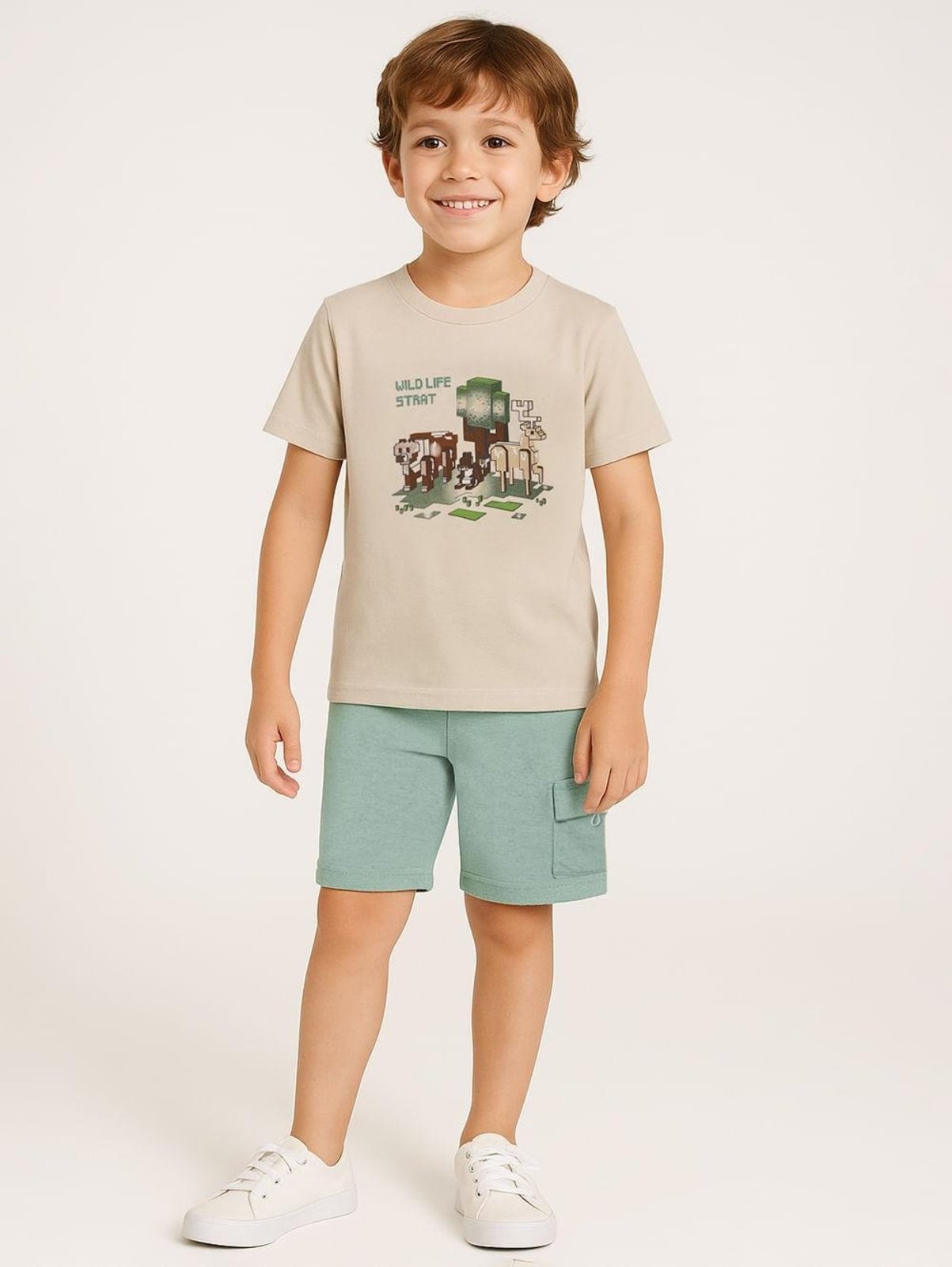 Infantil - Conjunto Curto Para Menino - BEGE