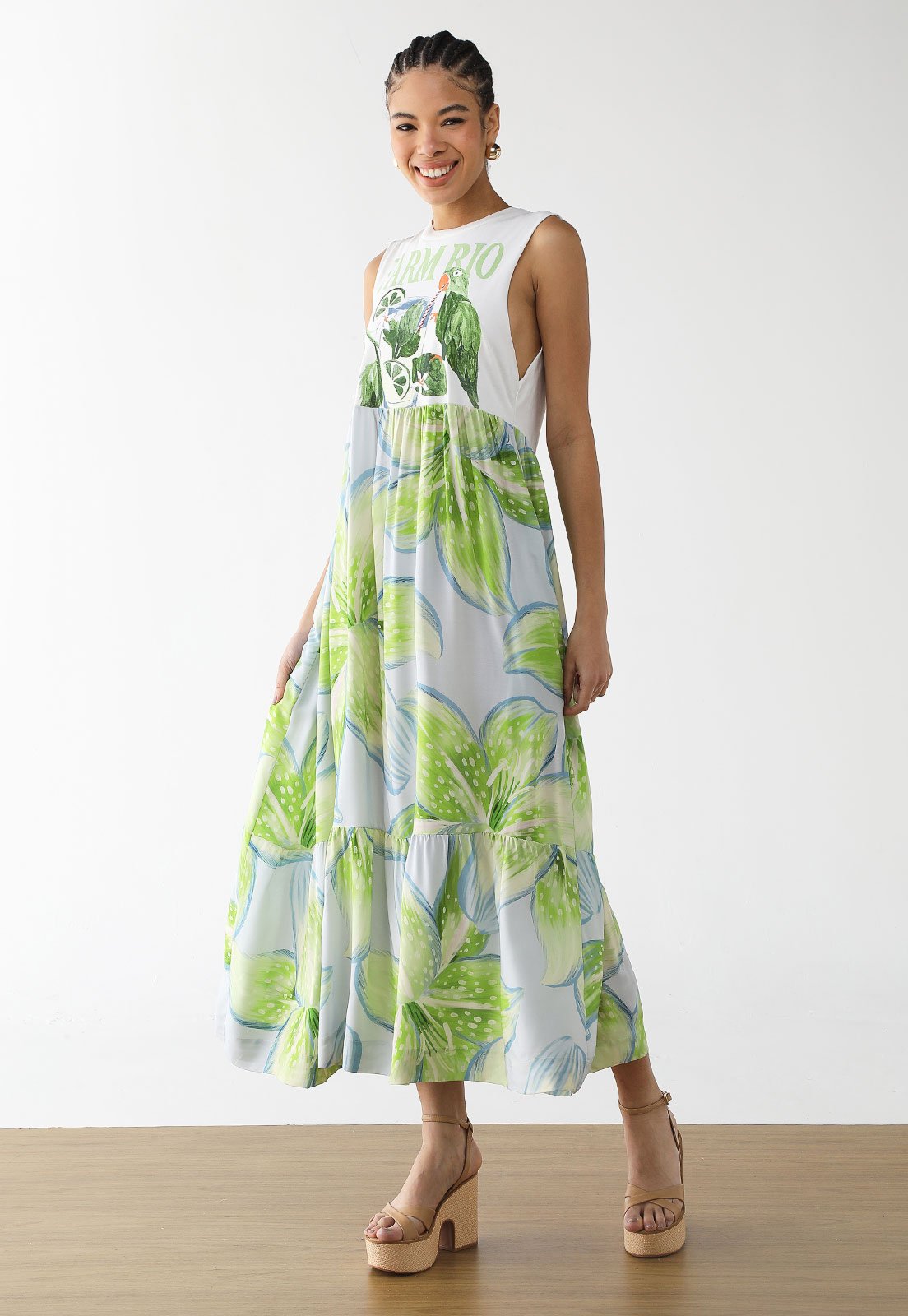 Vestido Feminino FARM Longo Estampado Branco