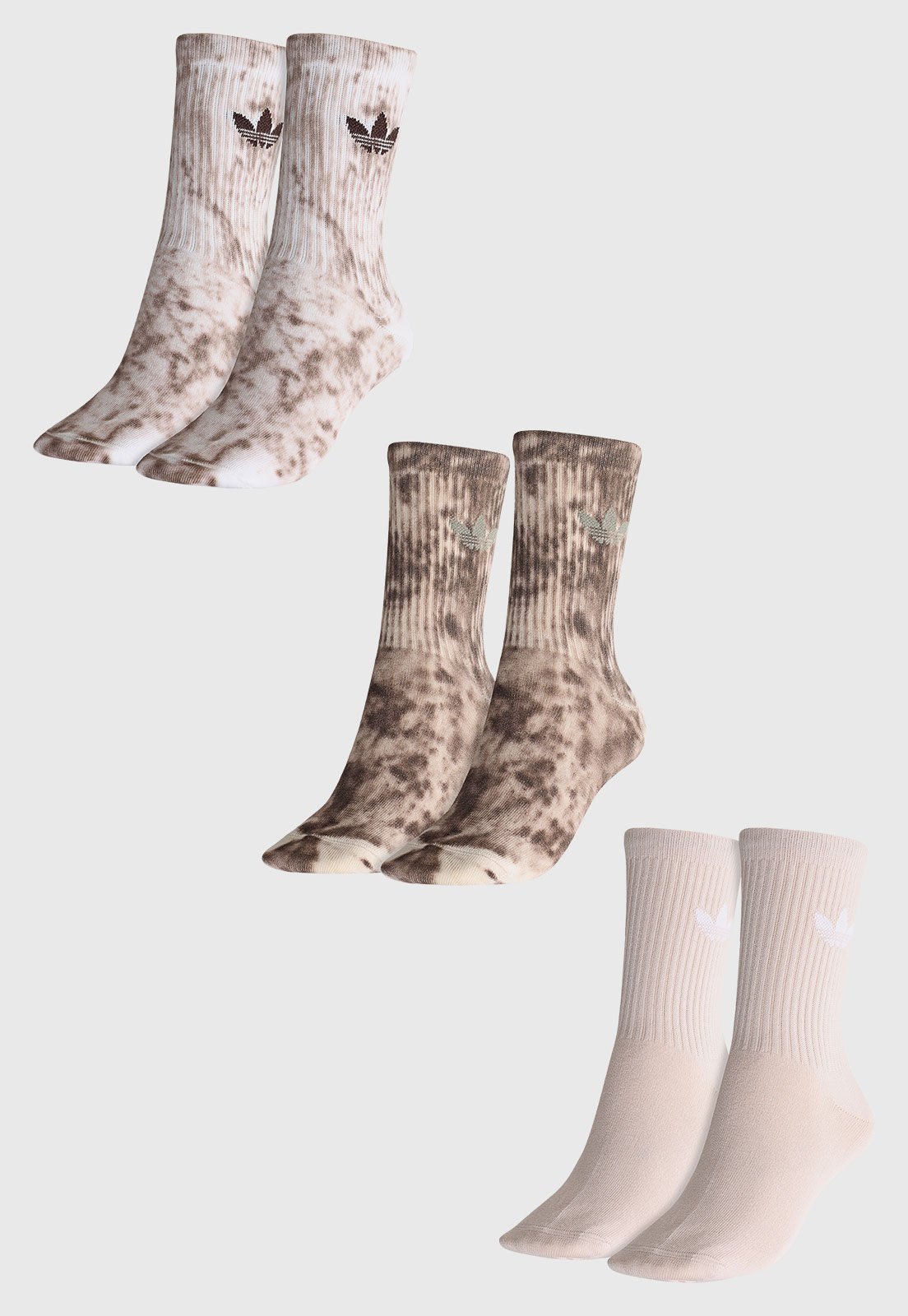 Vista 3 Kit 3pçs Meia adidas Originals Cano Alto Tie Dye Trefoil rosa adidas Originals rosa