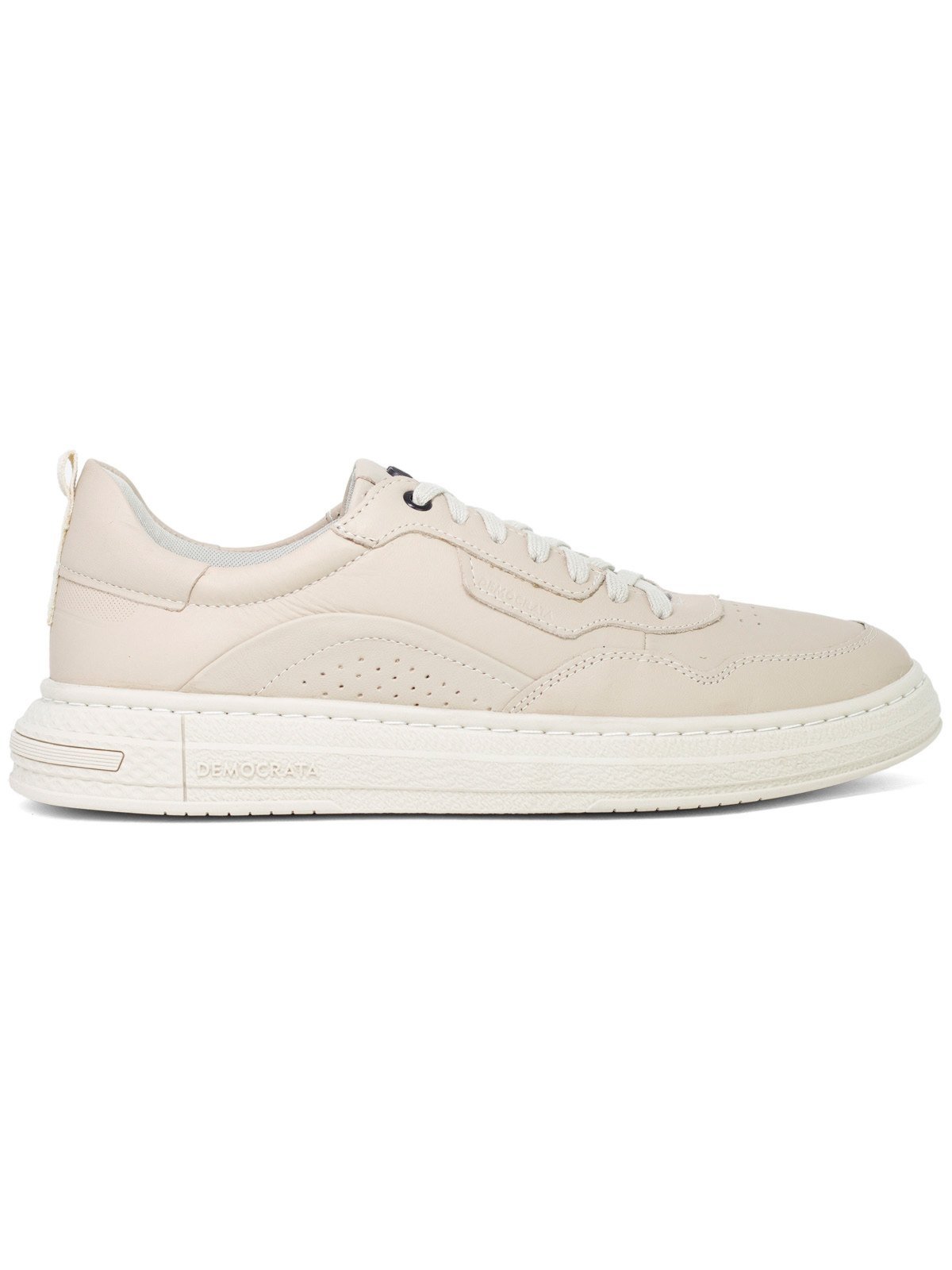 Tênis Masculino Democrata Denim Jake Couro Cadarço Moderno Confortável Branco Creme