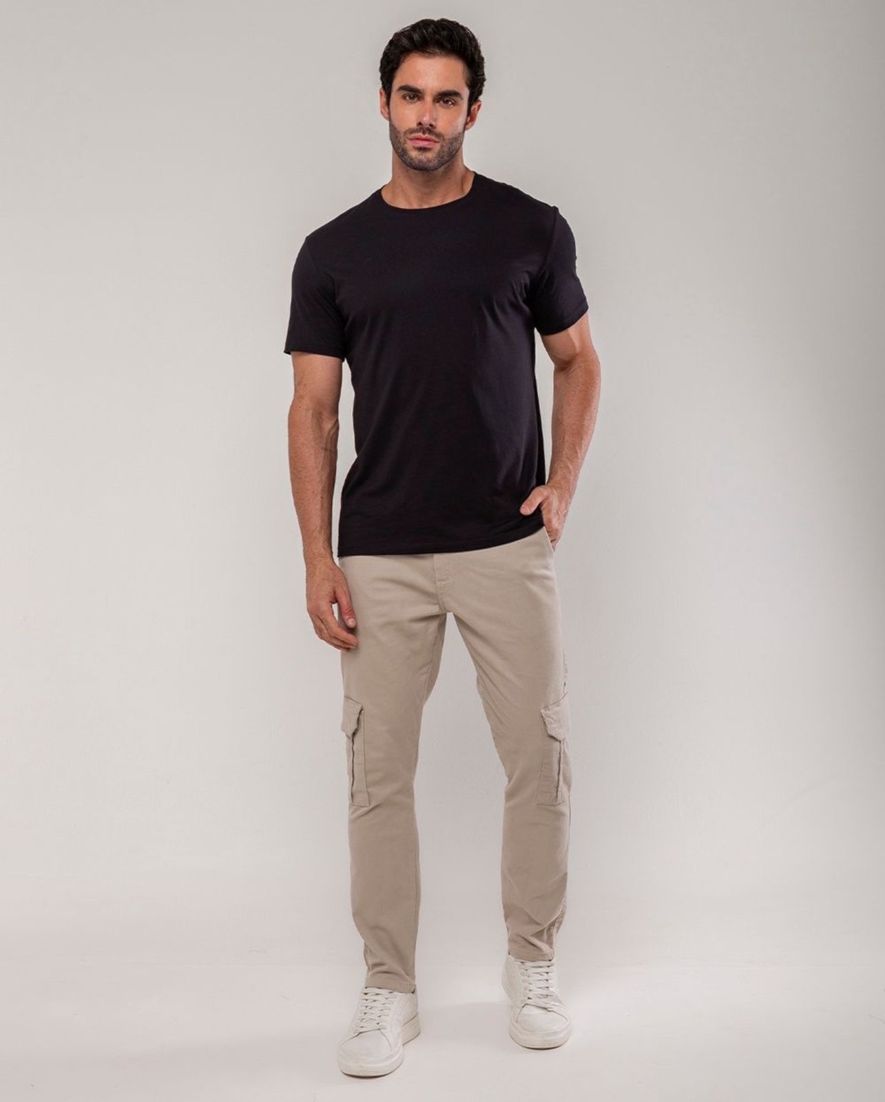Calça Sarja Cargo Masculina Premium Cargo 24634 Areia Consciência